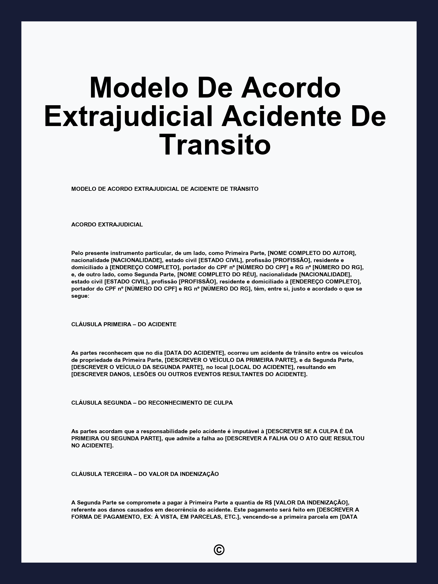 Modelo De Acordo Extrajudicial Acidente De Transito