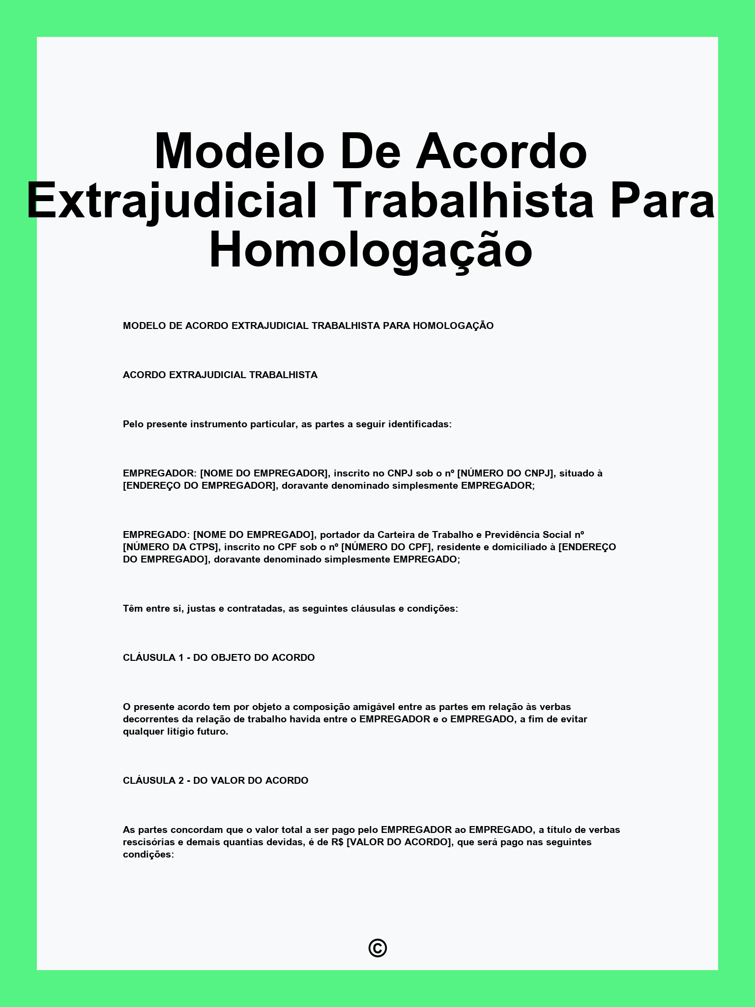 Modelo De Acordo Extrajudicial Trabalhista Para Homologação