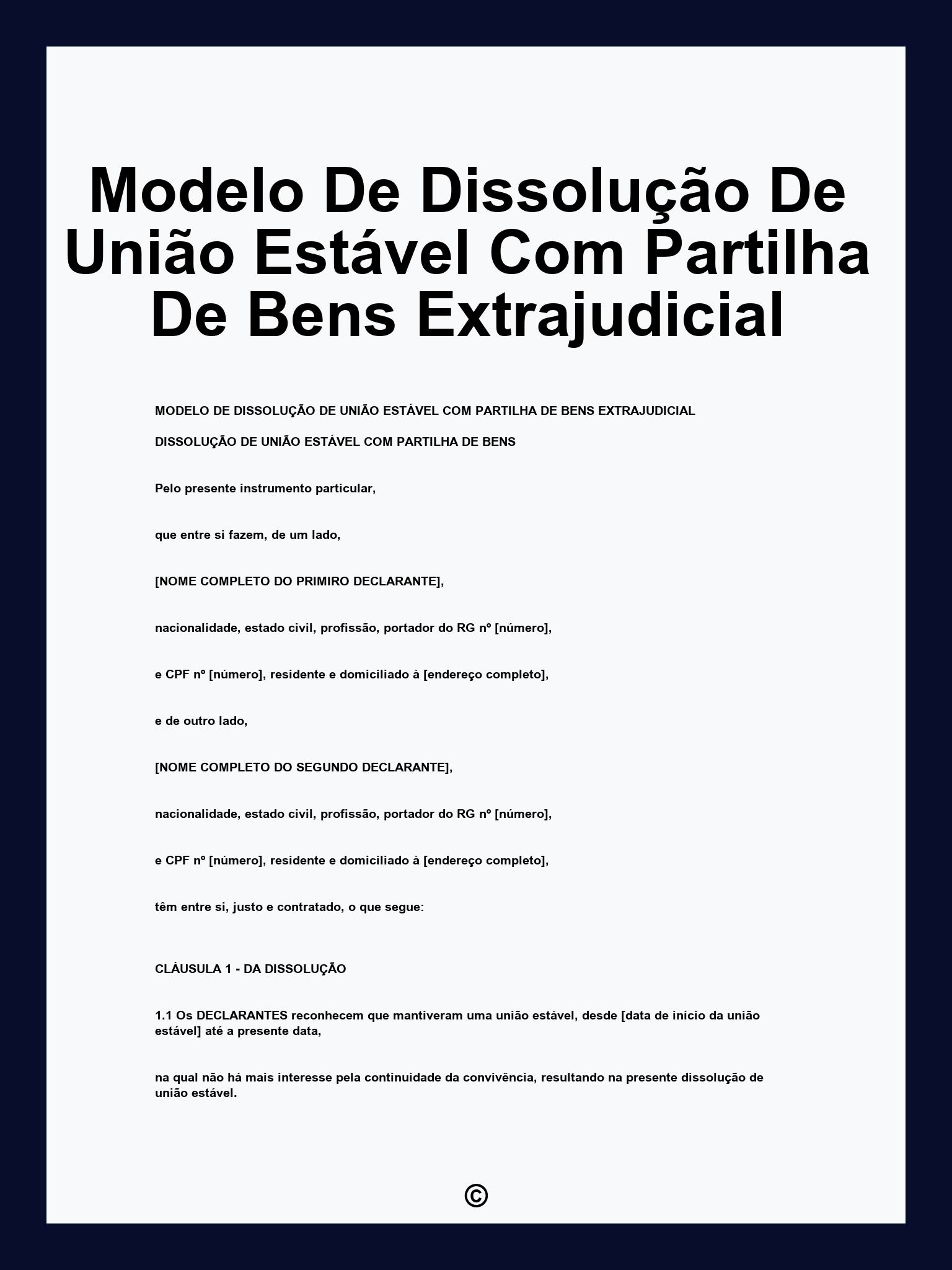 Modelo De Dissolução De União Estável Com Partilha De Bens Extrajudicial