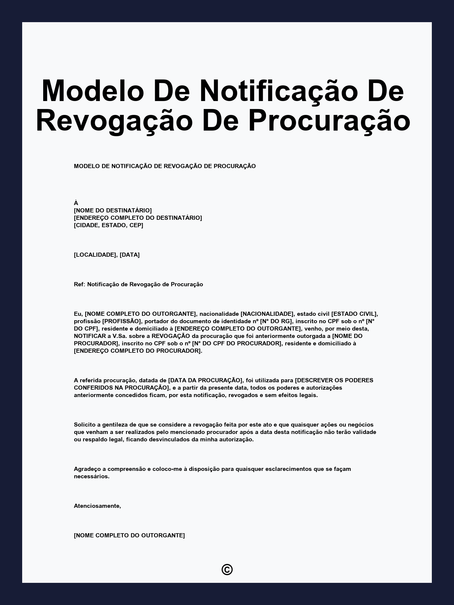 Modelo De Notificação De Revogação De Procuração