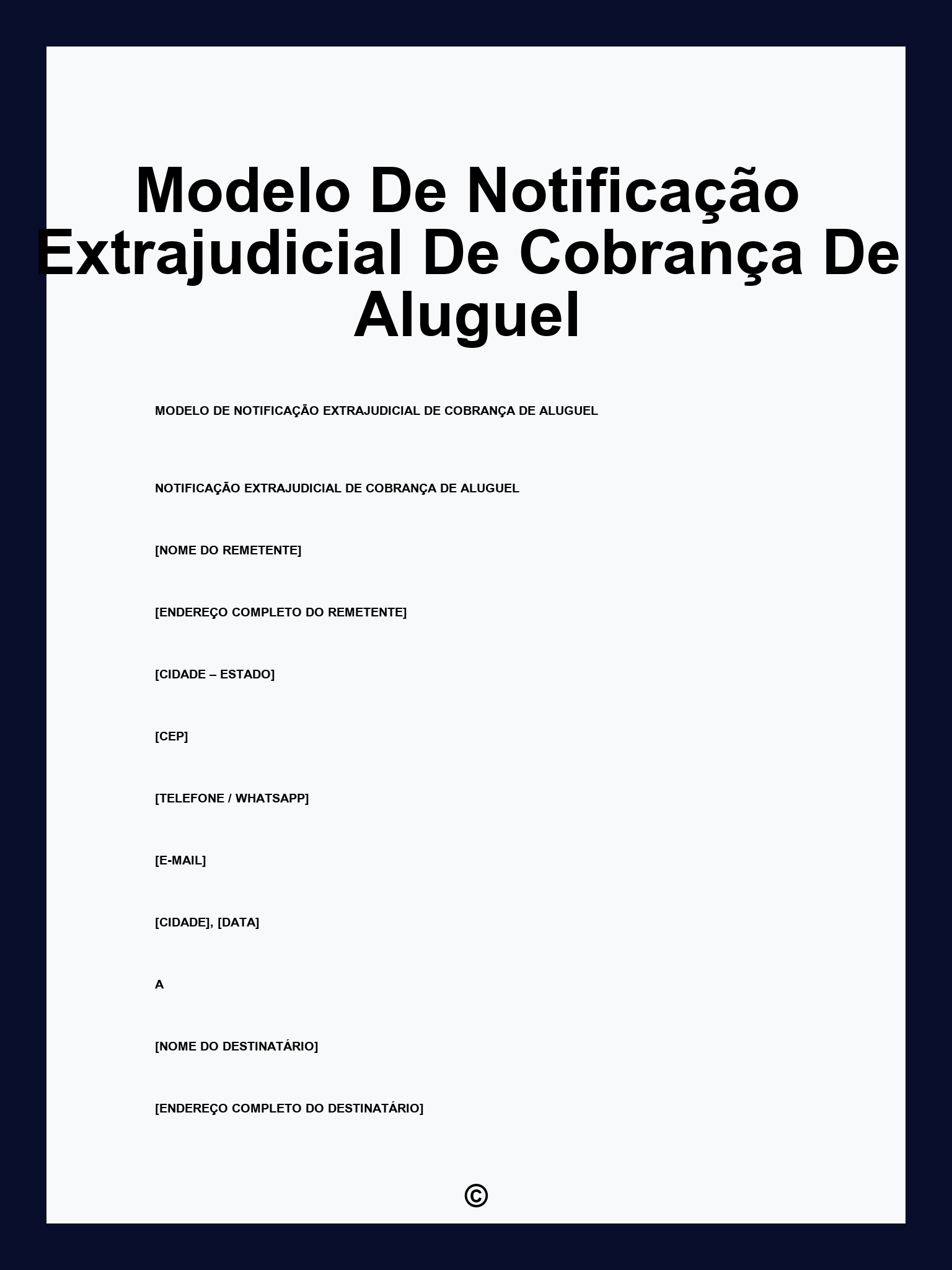 Modelo De Notificação Extrajudicial De Cobrança De Aluguel