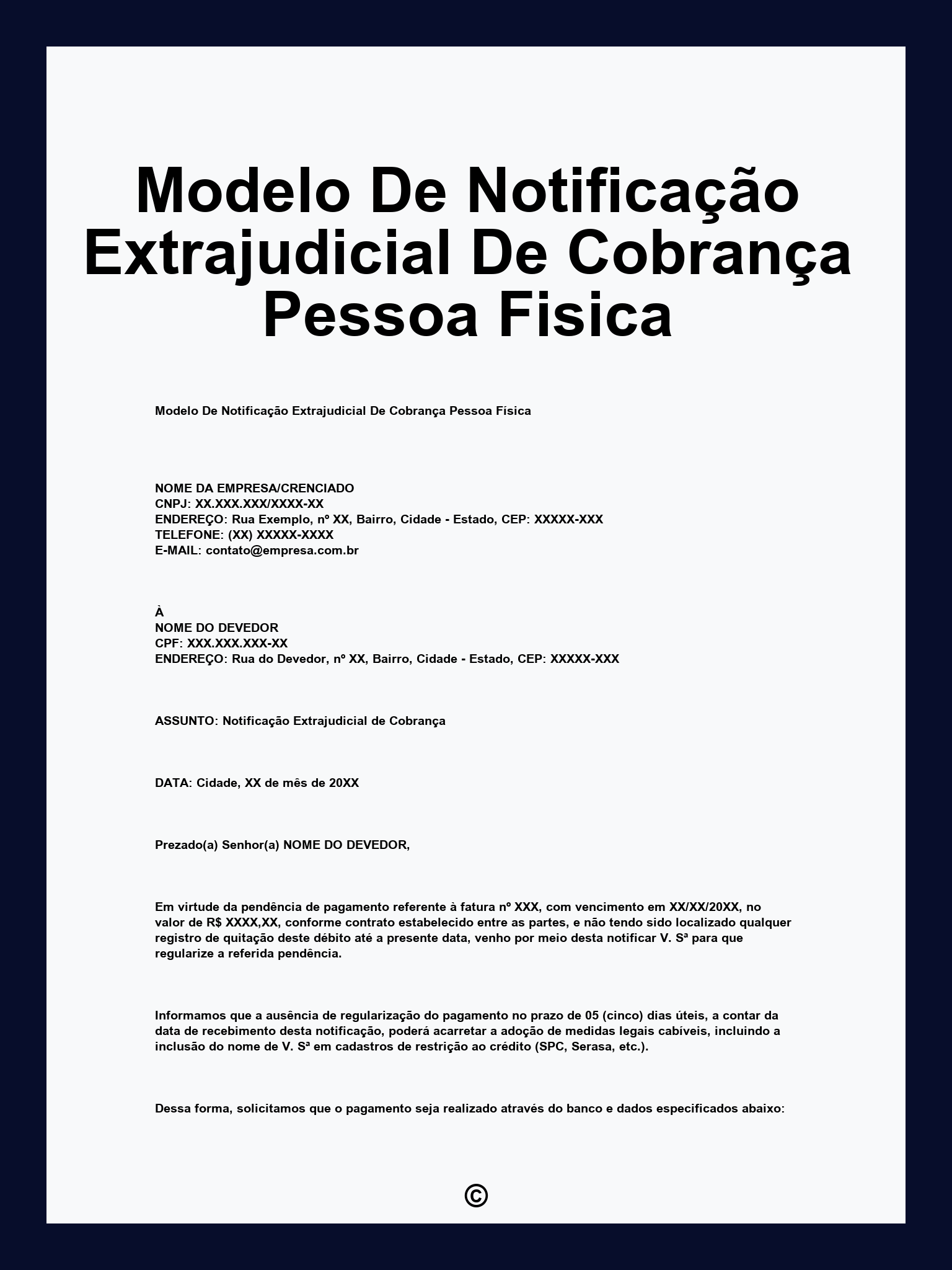 Modelo De Notificação Extrajudicial De Cobrança Pessoa Fisica