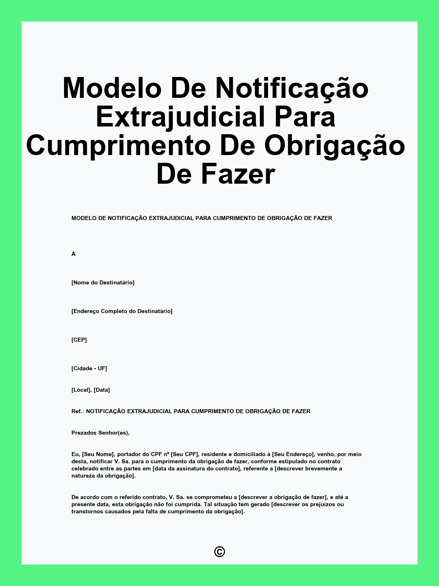 Modelo De Notificação Extrajudicial Para Cumprimento De Obrigação De Fazer