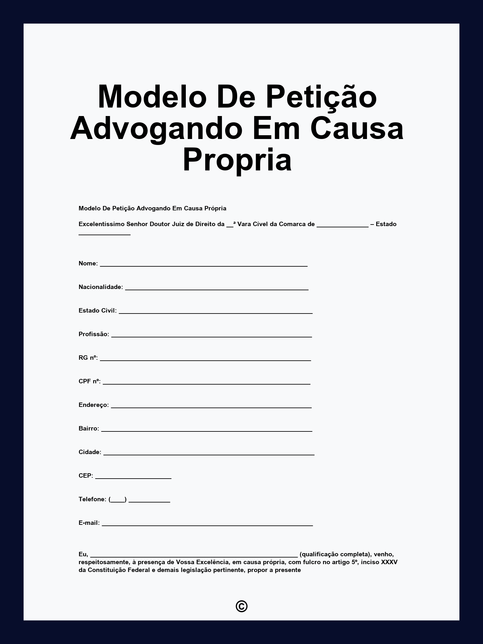 Modelo De Petição Advogando Em Causa Propria