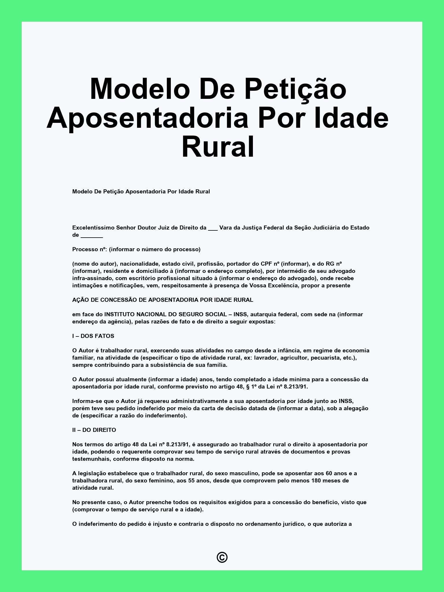 Modelo De Petição Aposentadoria Por Idade Rural