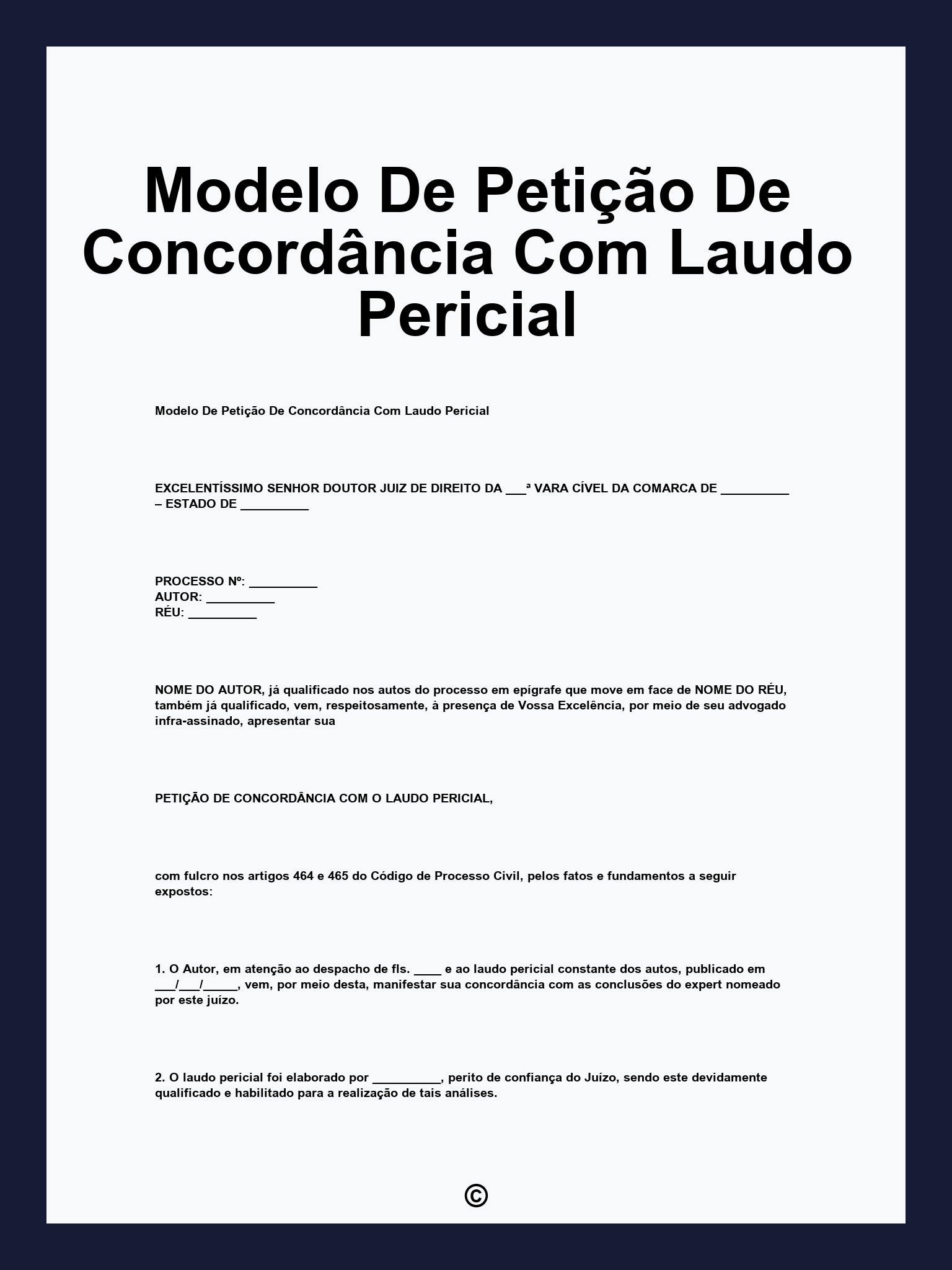 Modelo De Petição De Concordância Com Laudo Pericial