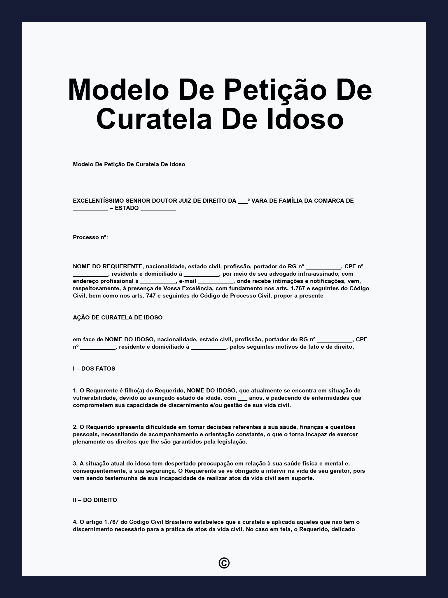 Modelo De Petição De Curatela De Idoso