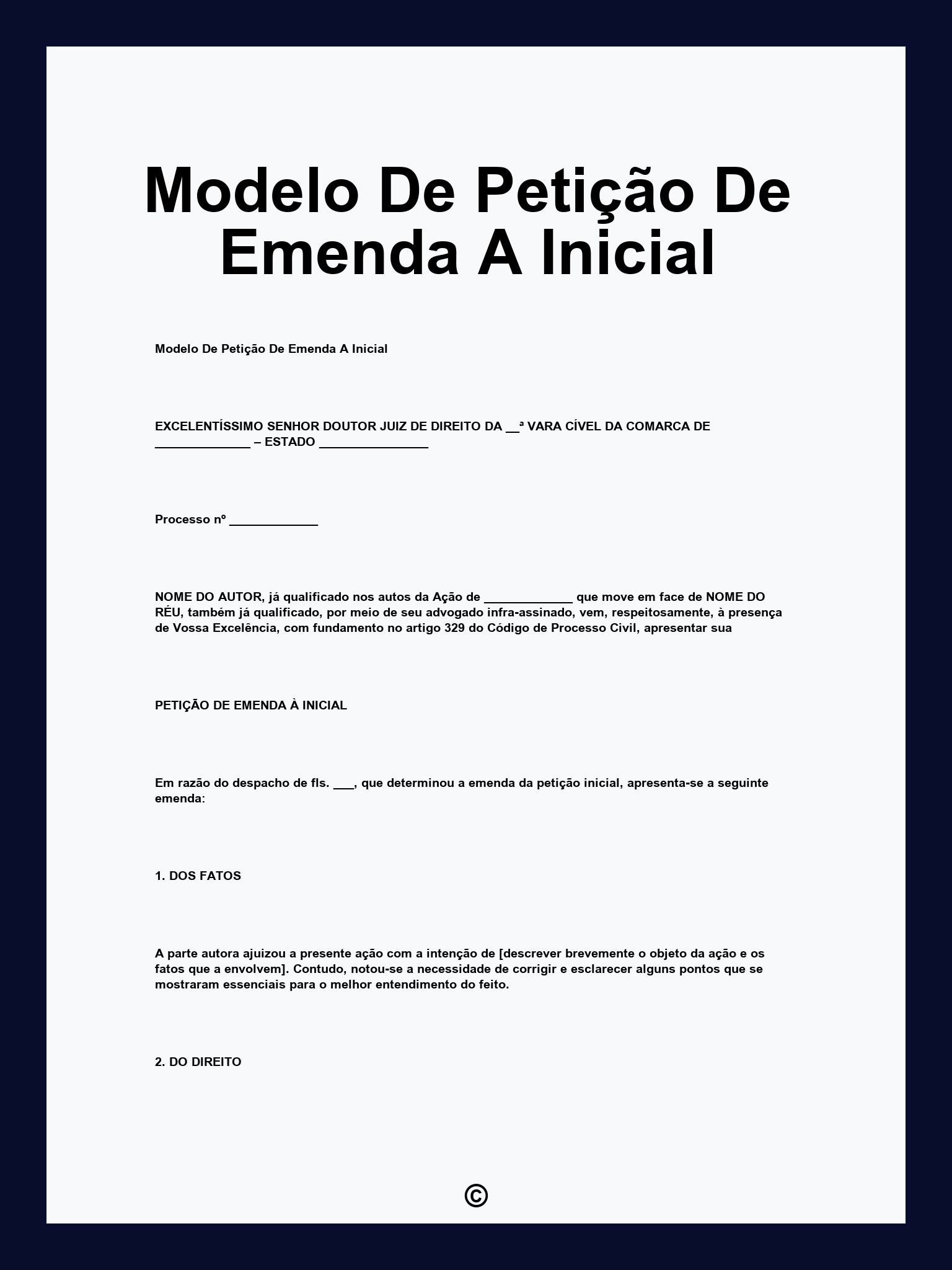 Modelo De Petição De Emenda A Inicial