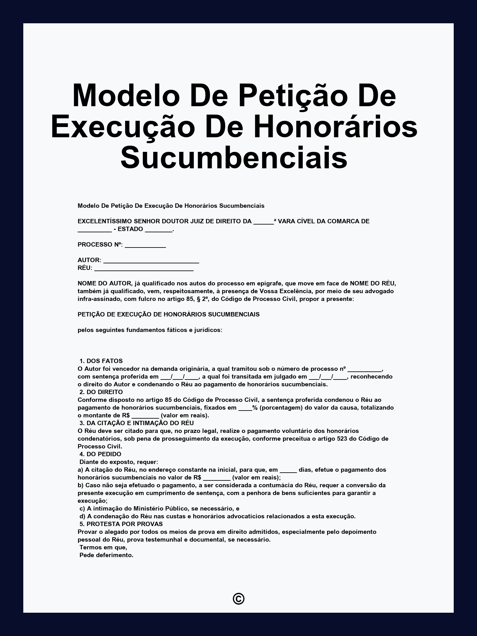 Modelo De Petição De Execução De Honorários Sucumbenciais