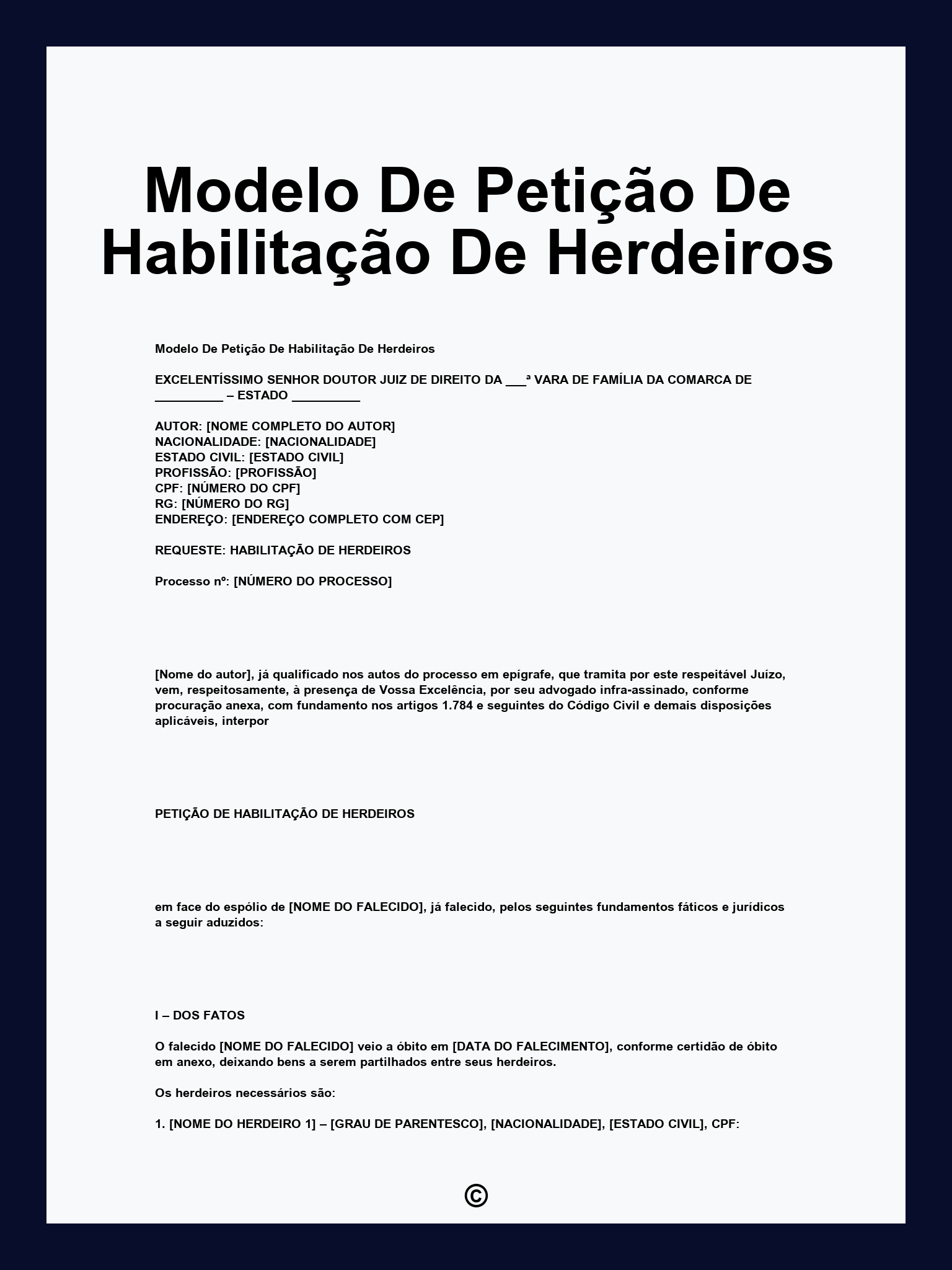 Modelo De Petição De Habilitação De Herdeiros