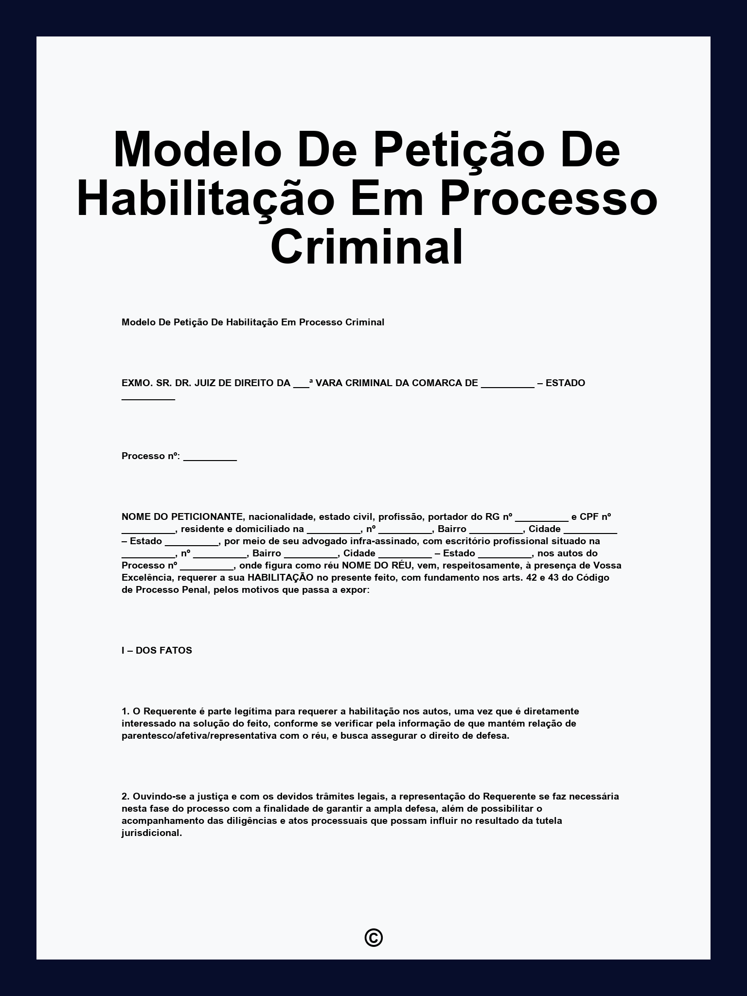 Modelo De Petição De Habilitação Em Processo Criminal