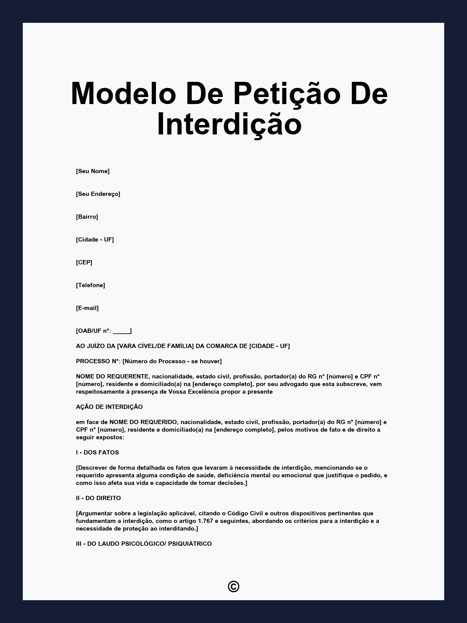 Modelo De Petição De Interdição