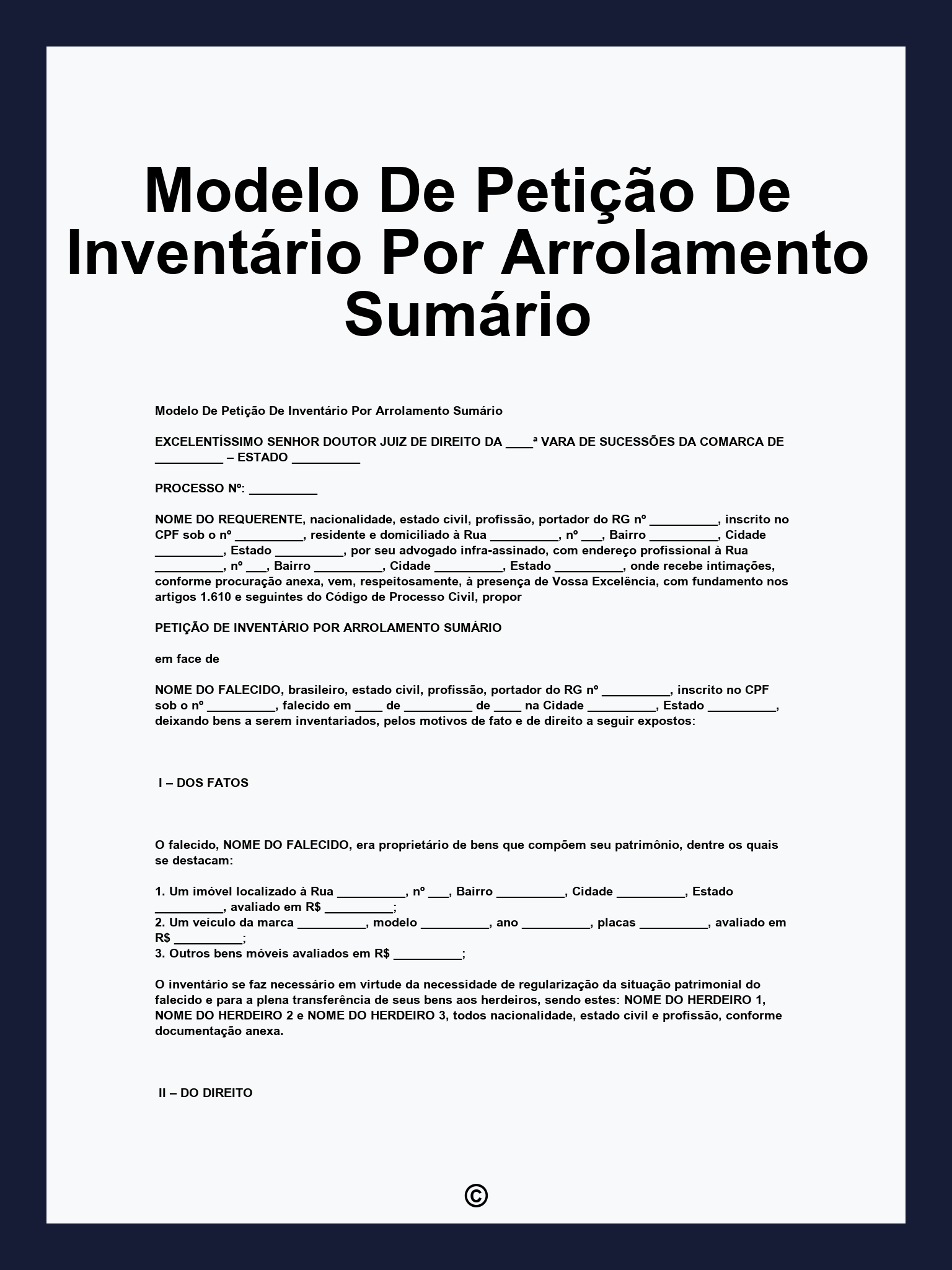 Modelo De Petição De Inventário Por Arrolamento Sumário