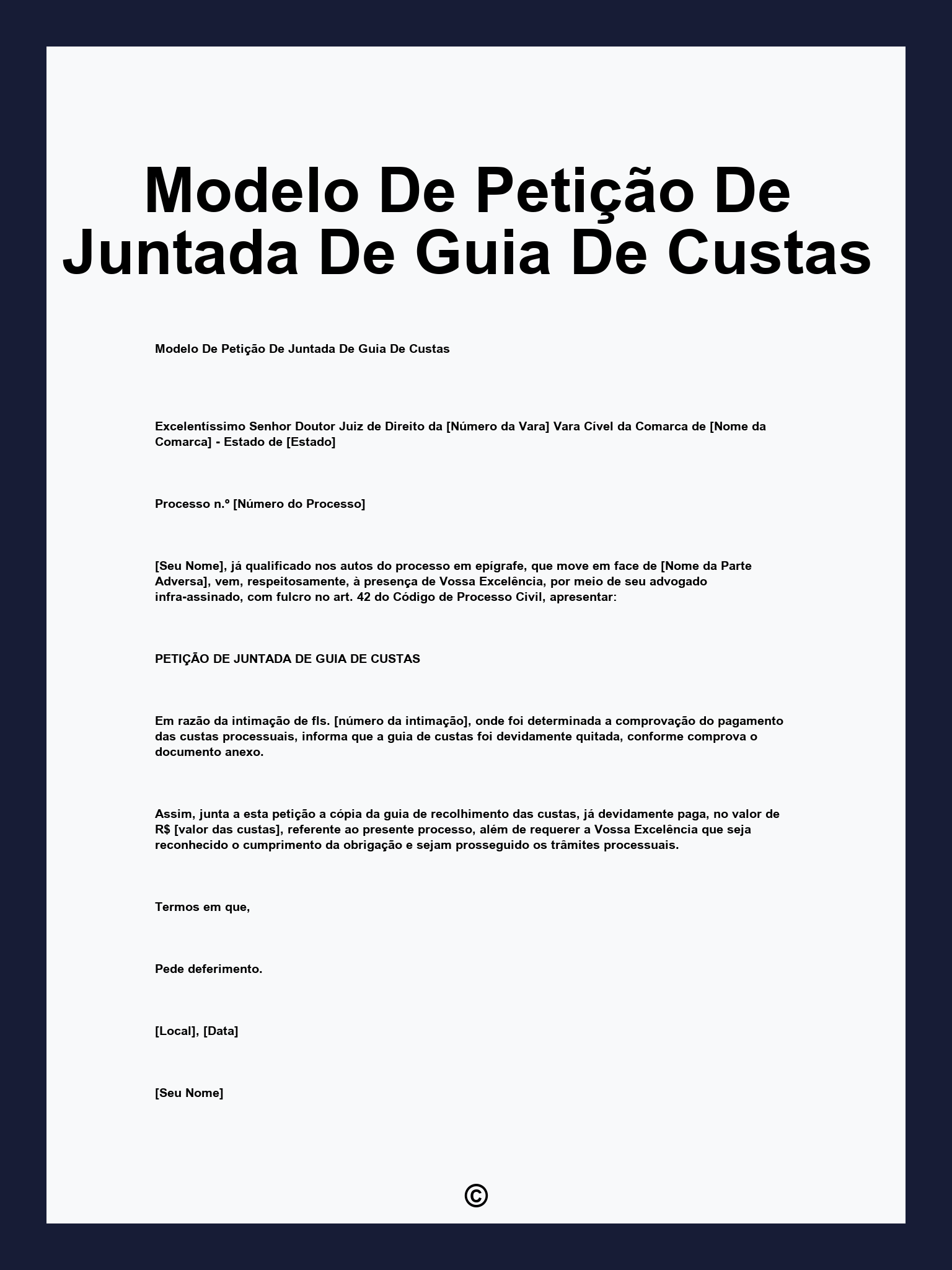 Modelo De Petição De Juntada De Guia De Custas