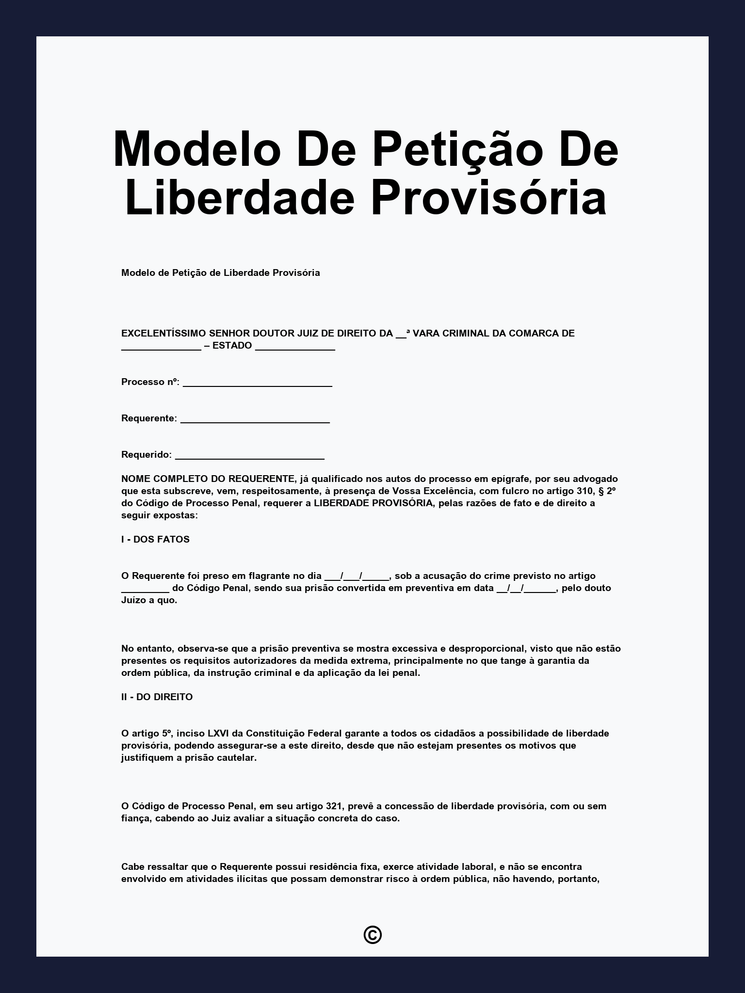 Modelo De Petição De Liberdade Provisória