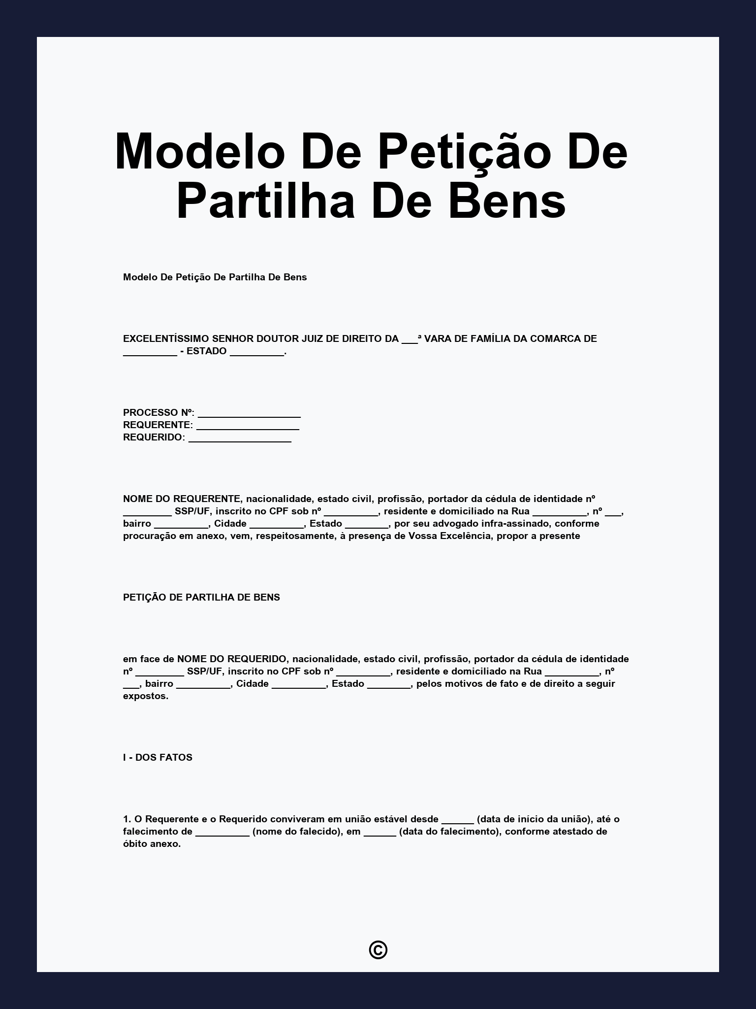 Modelo De Petição De Partilha De Bens