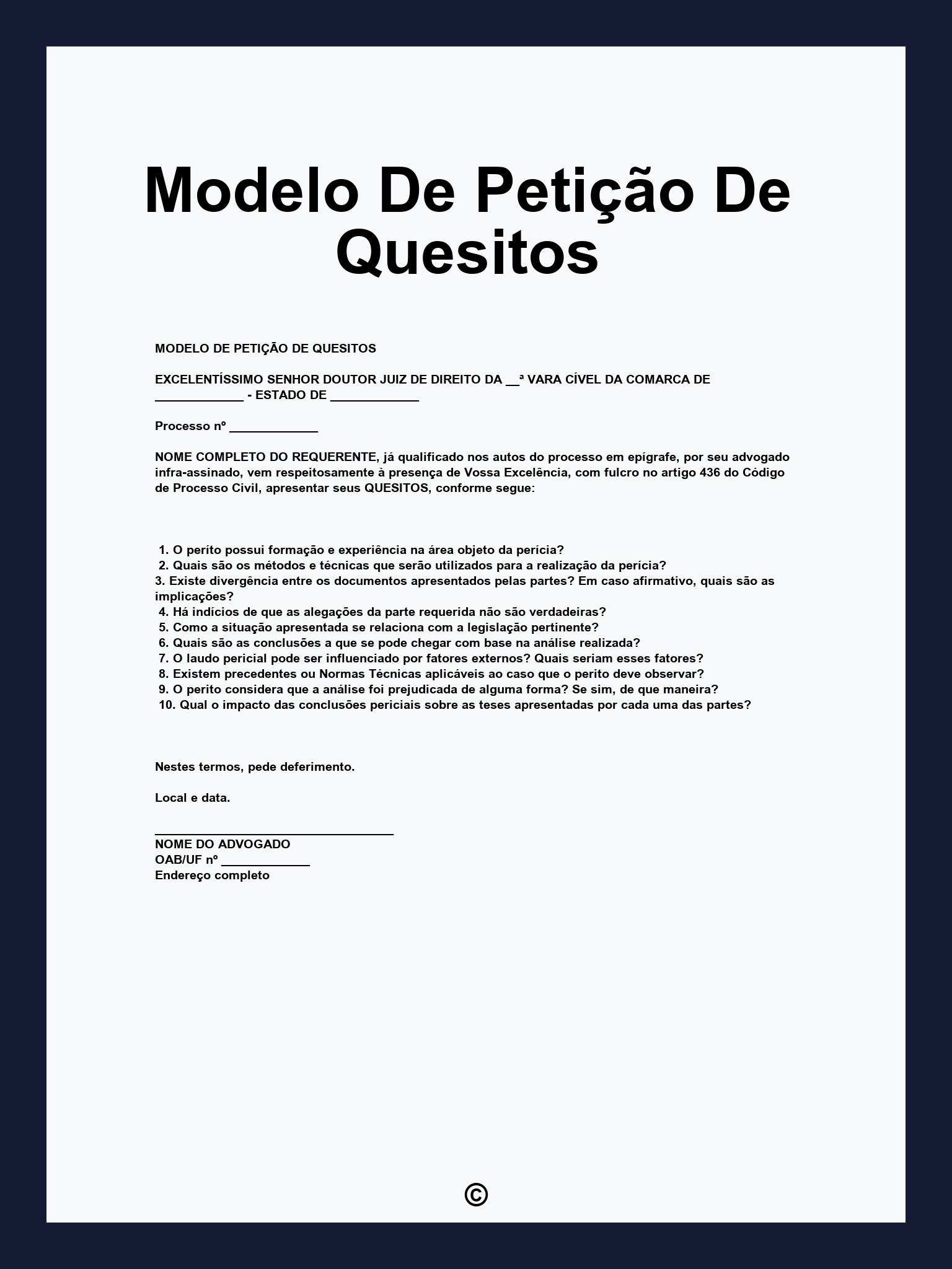 Modelo De Petição De Quesitos