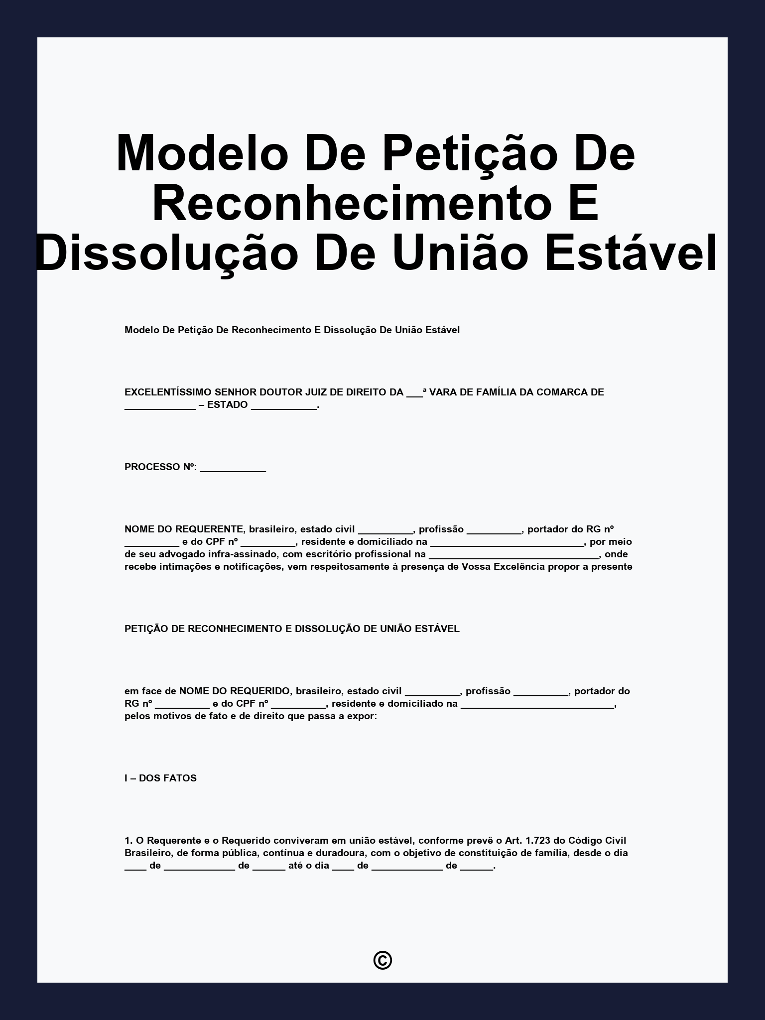 Modelo De Petição De Reconhecimento E Dissolução De União Estável