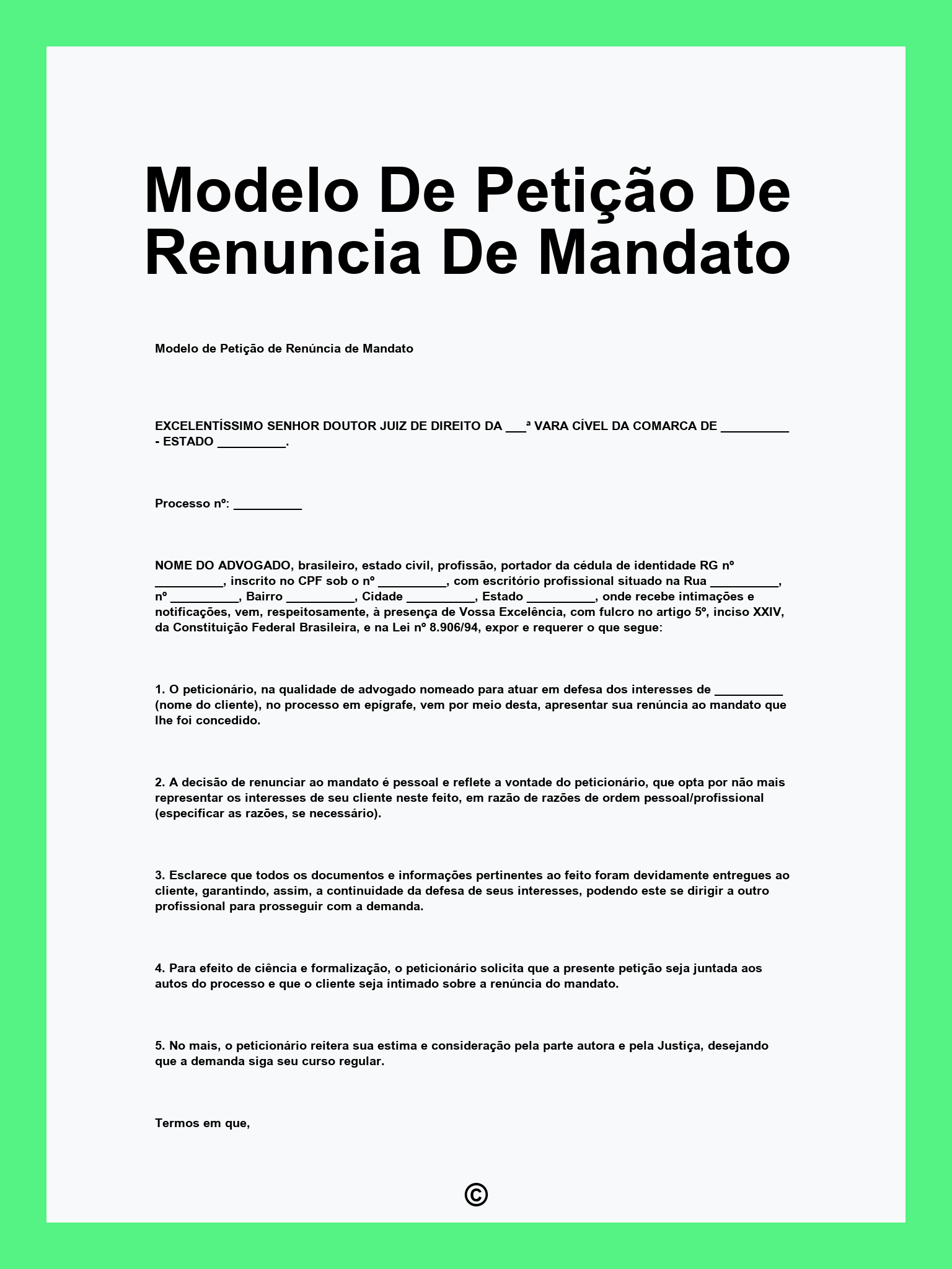 Modelo De Petição De Renuncia De Mandato