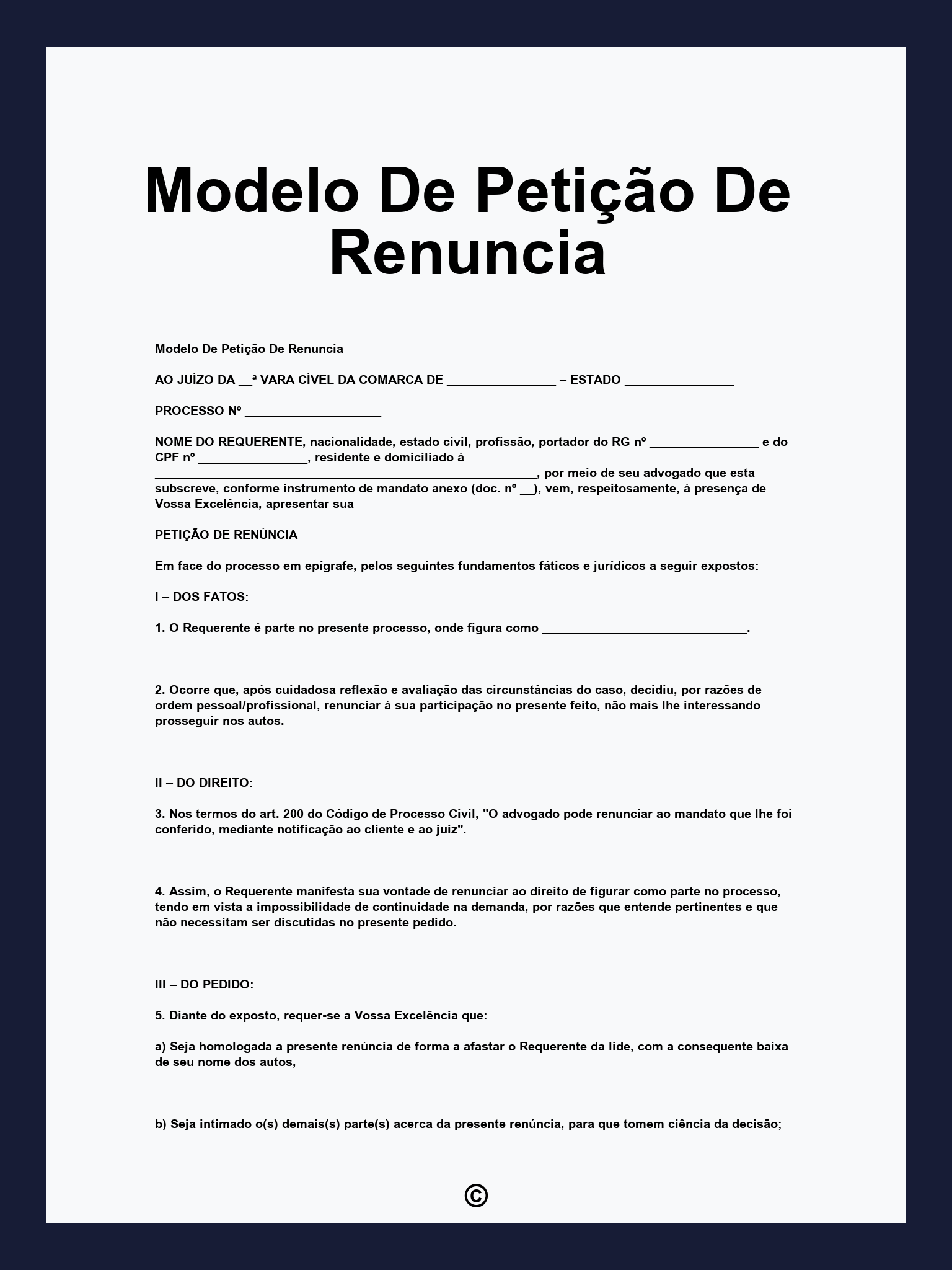 Modelo De Petição De Renuncia