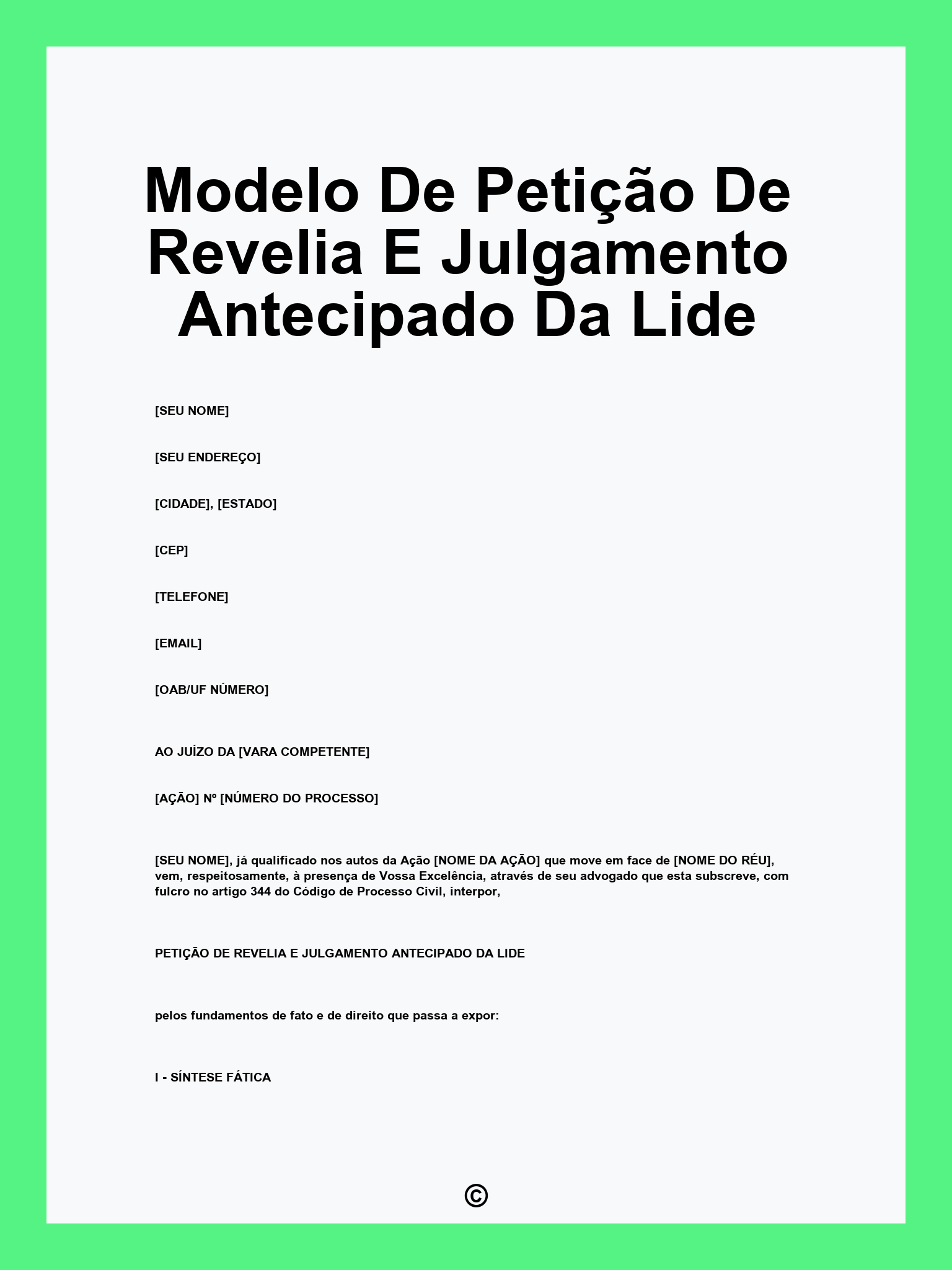 Modelo De Petição De Revelia E Julgamento Antecipado Da Lide