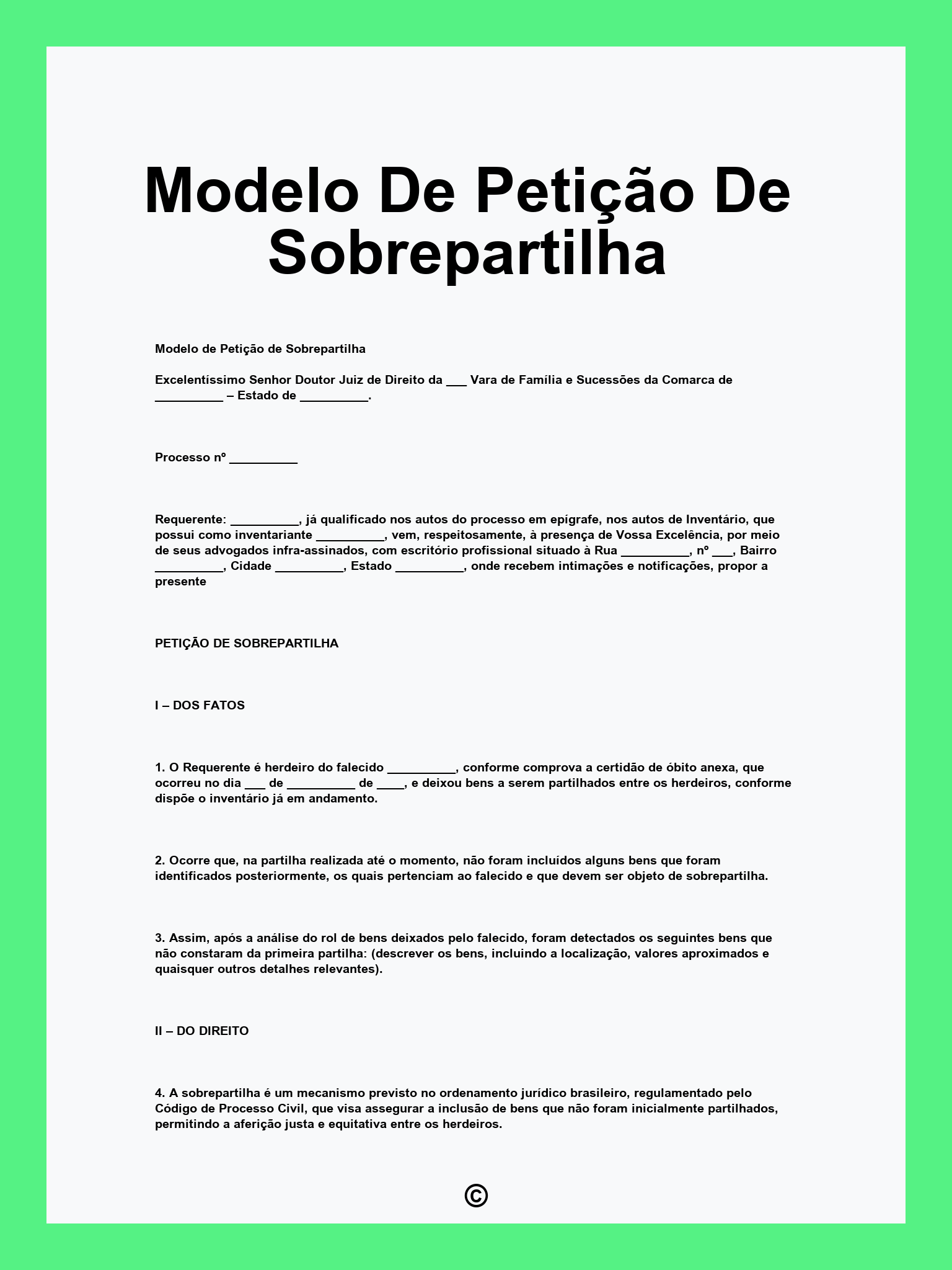 Modelo De Petição De Sobrepartilha