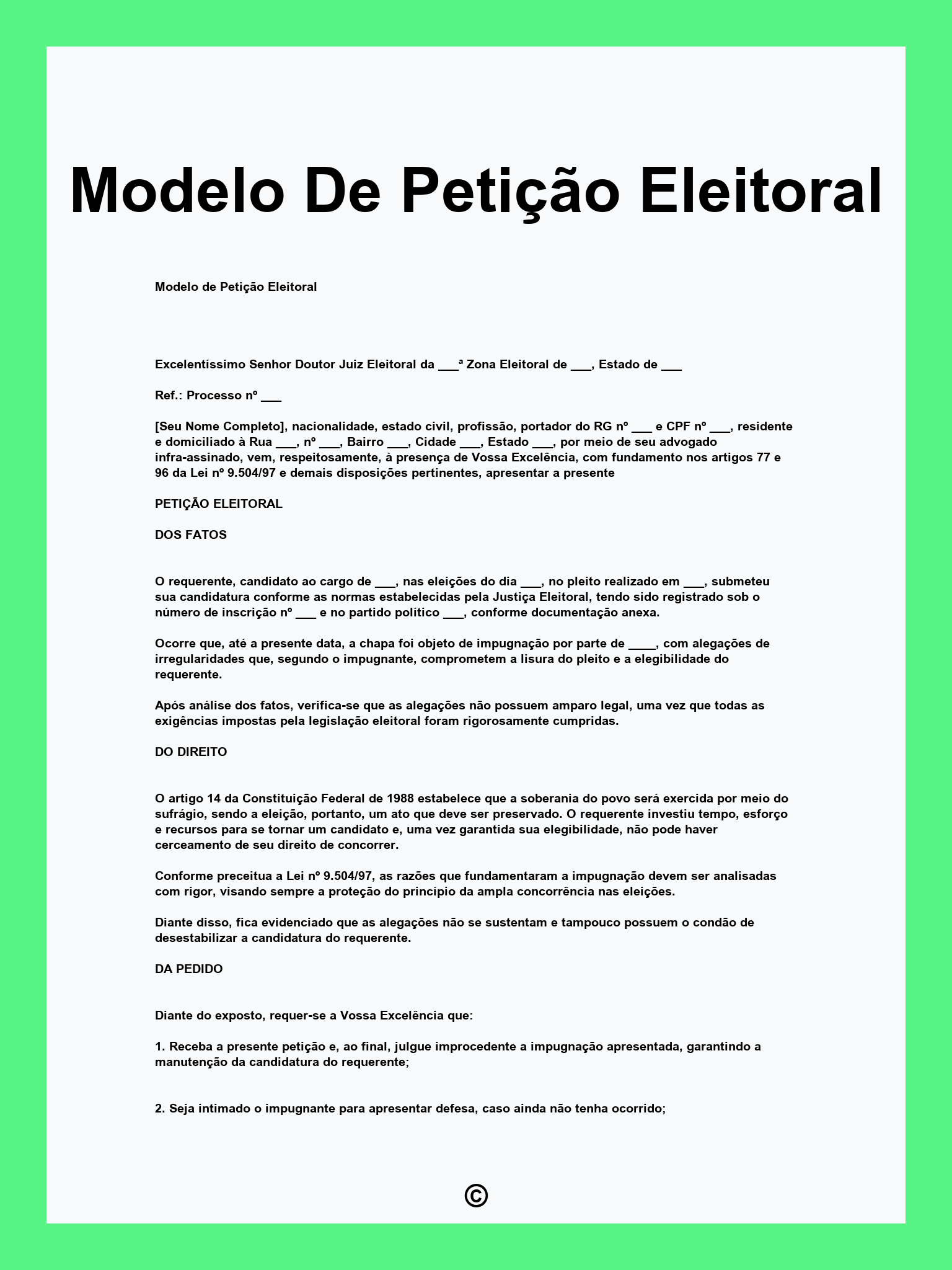 Modelo De Petição Eleitoral