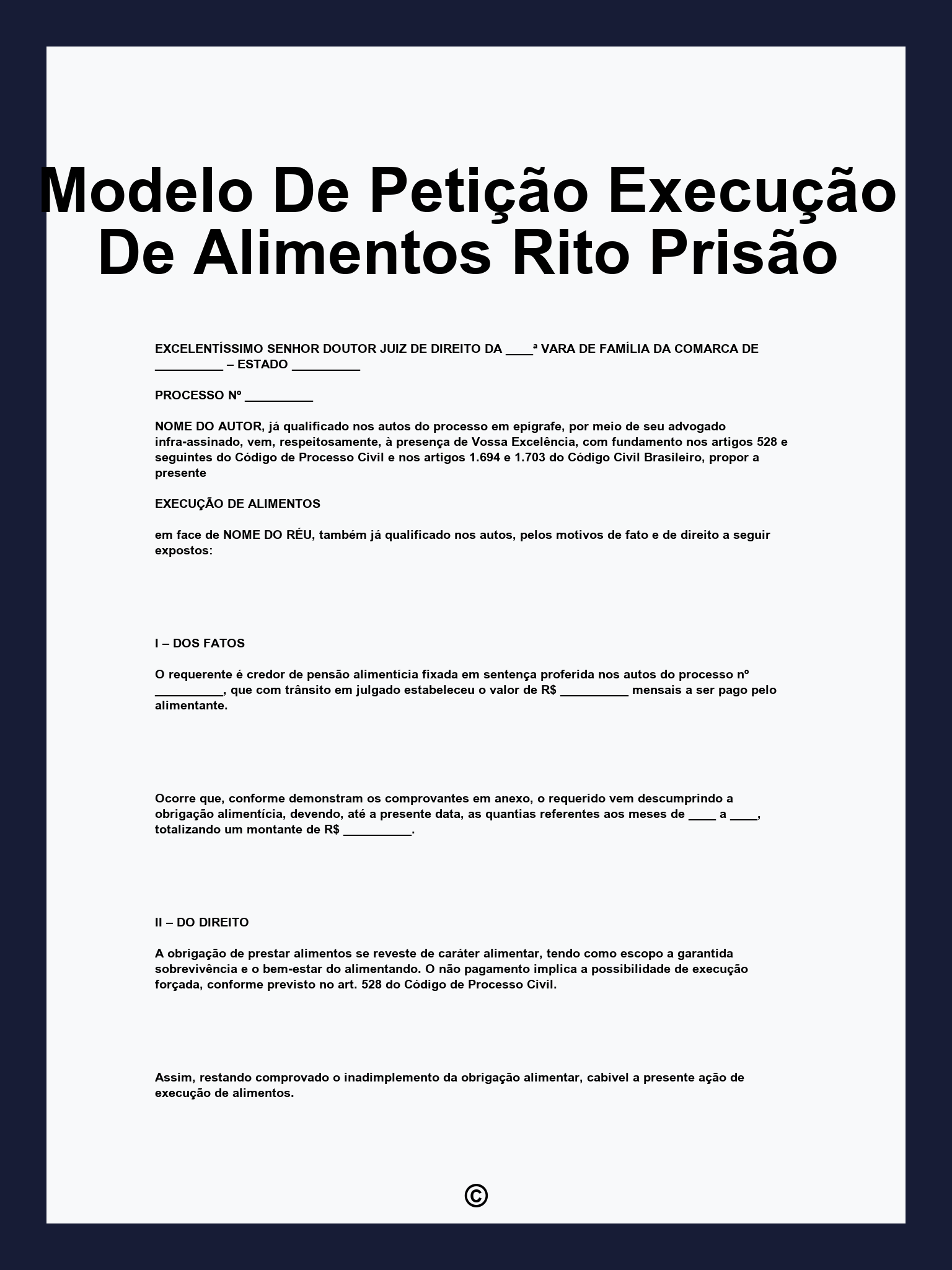Modelo De Petição Execução De Alimentos Rito Prisão