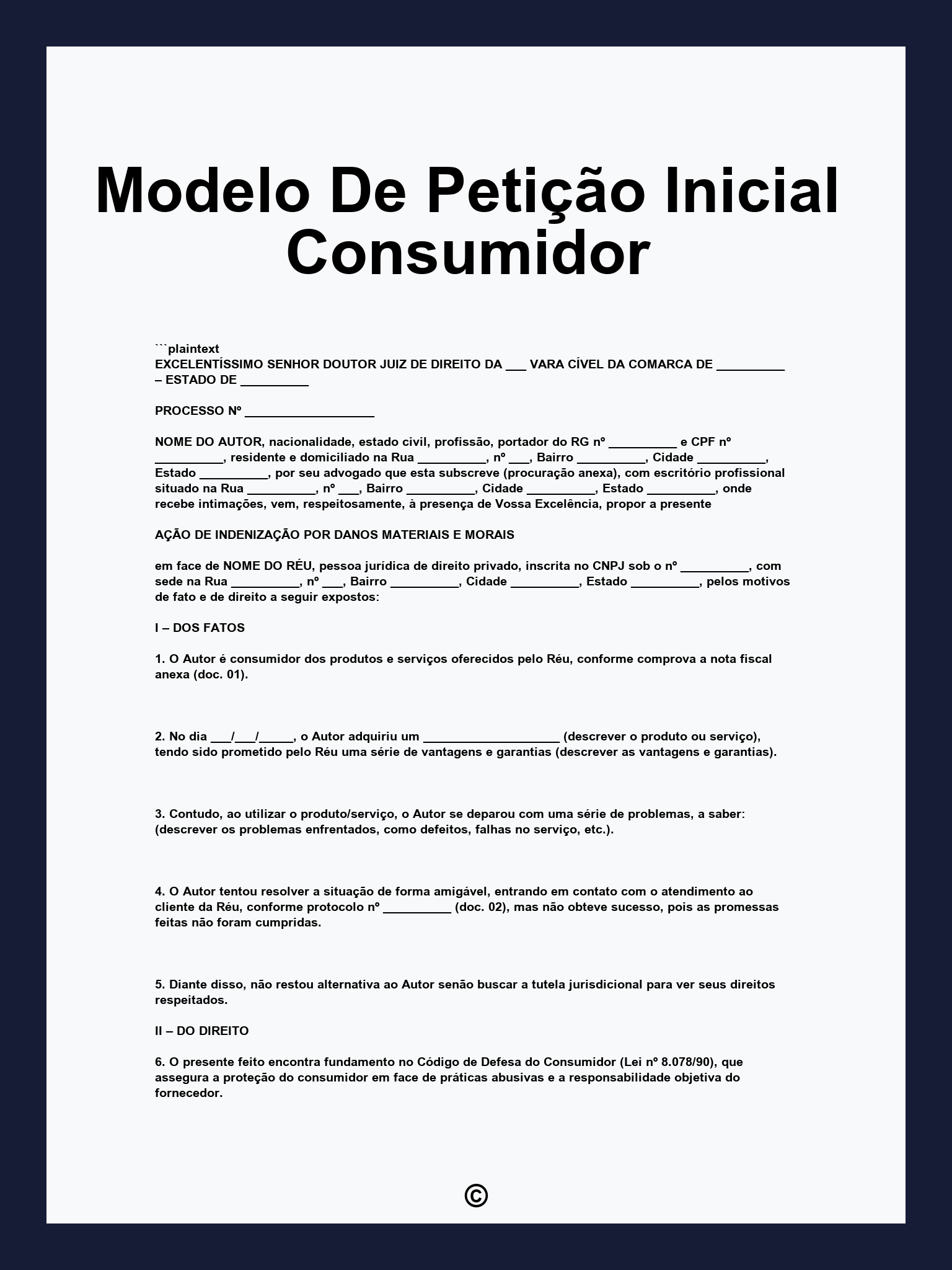 Modelo De Petição Inicial Consumidor