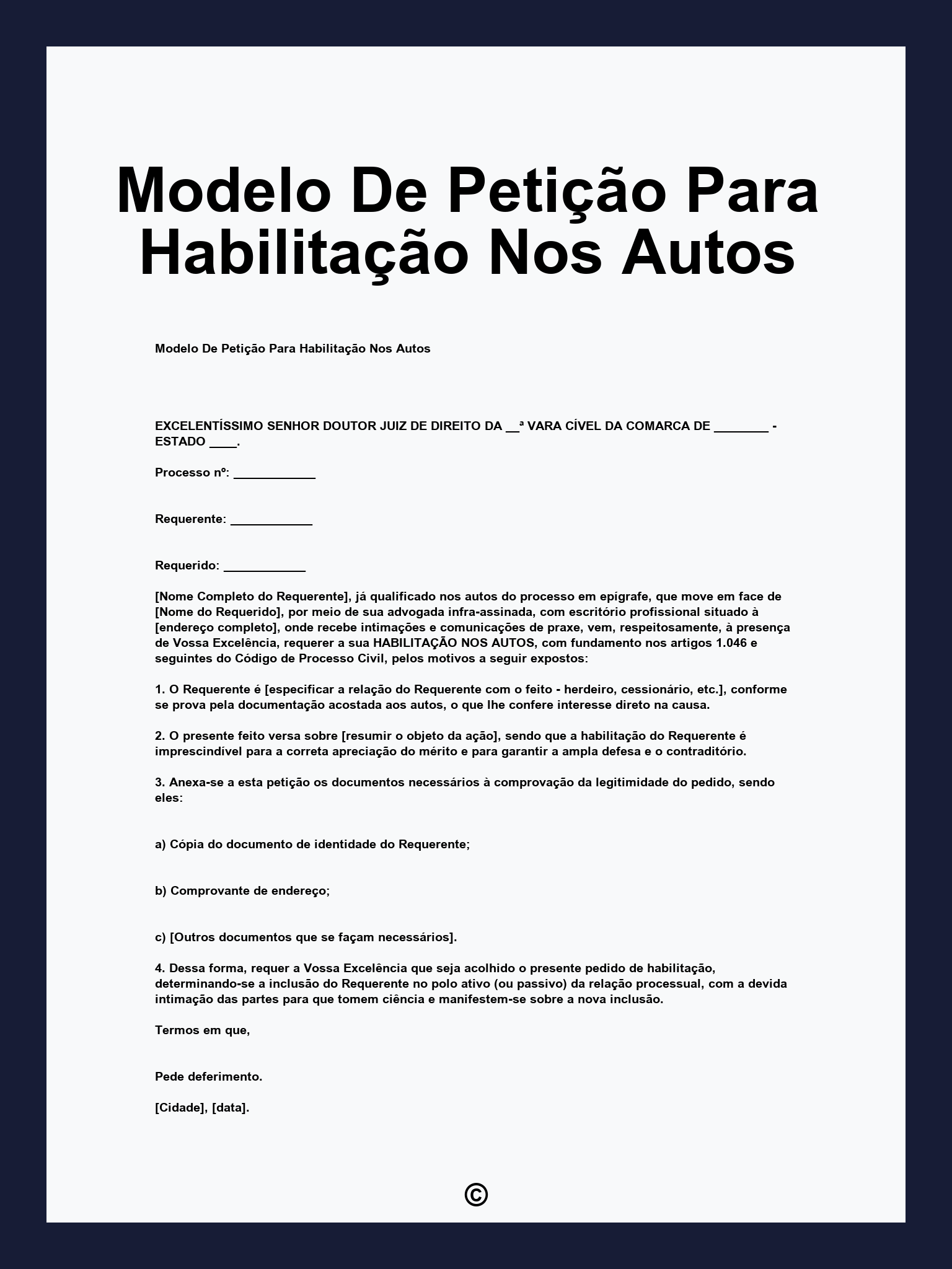 Modelo De Petição Para Habilitação Nos Autos