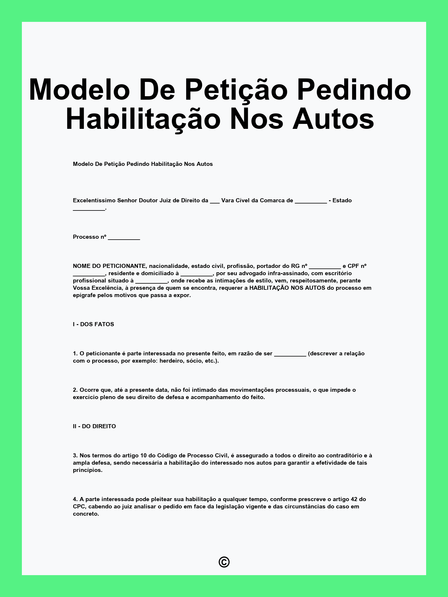 Modelo De Petição Pedindo Habilitação Nos Autos