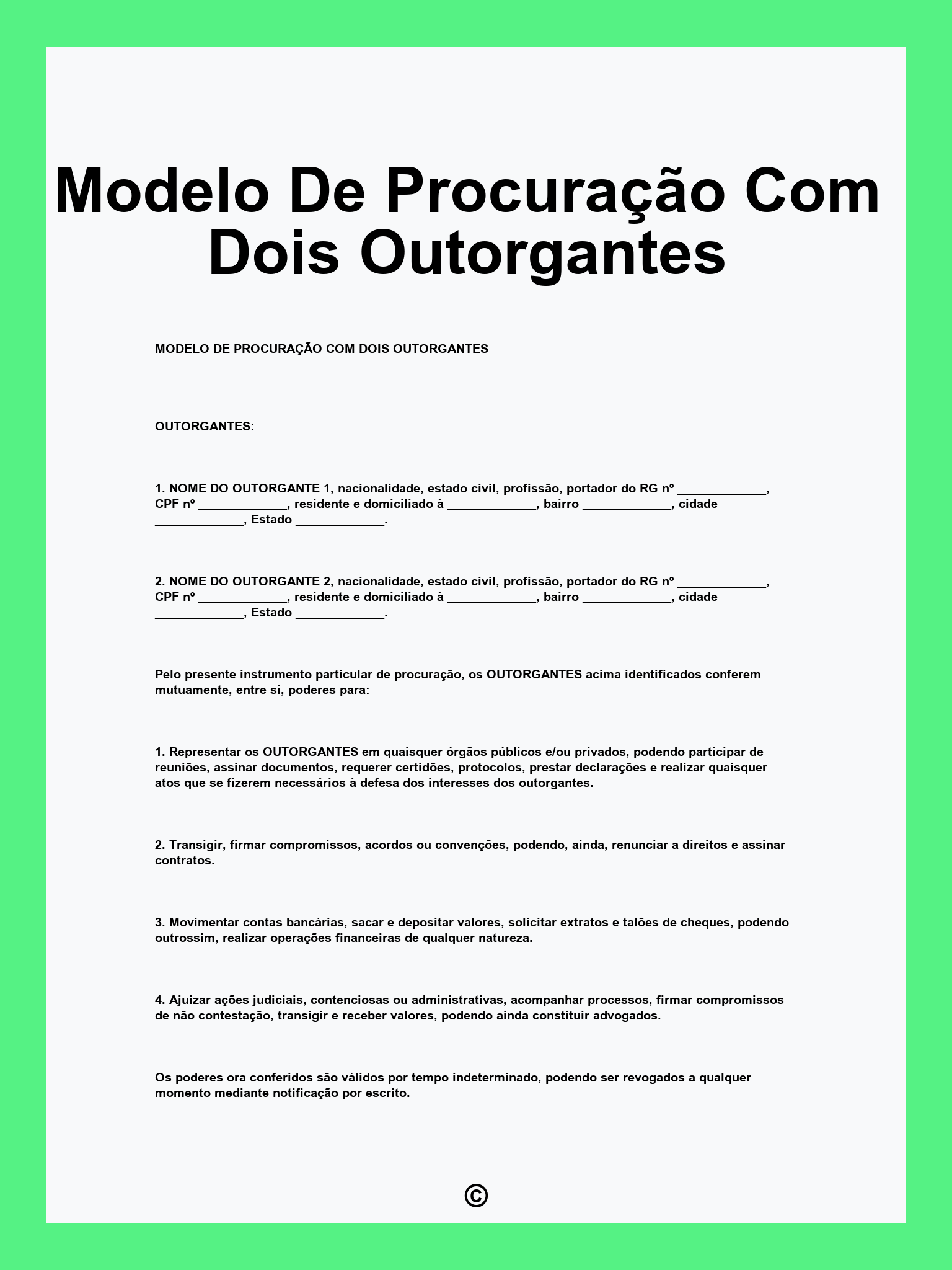 Modelo De Procuração Com Dois Outorgantes