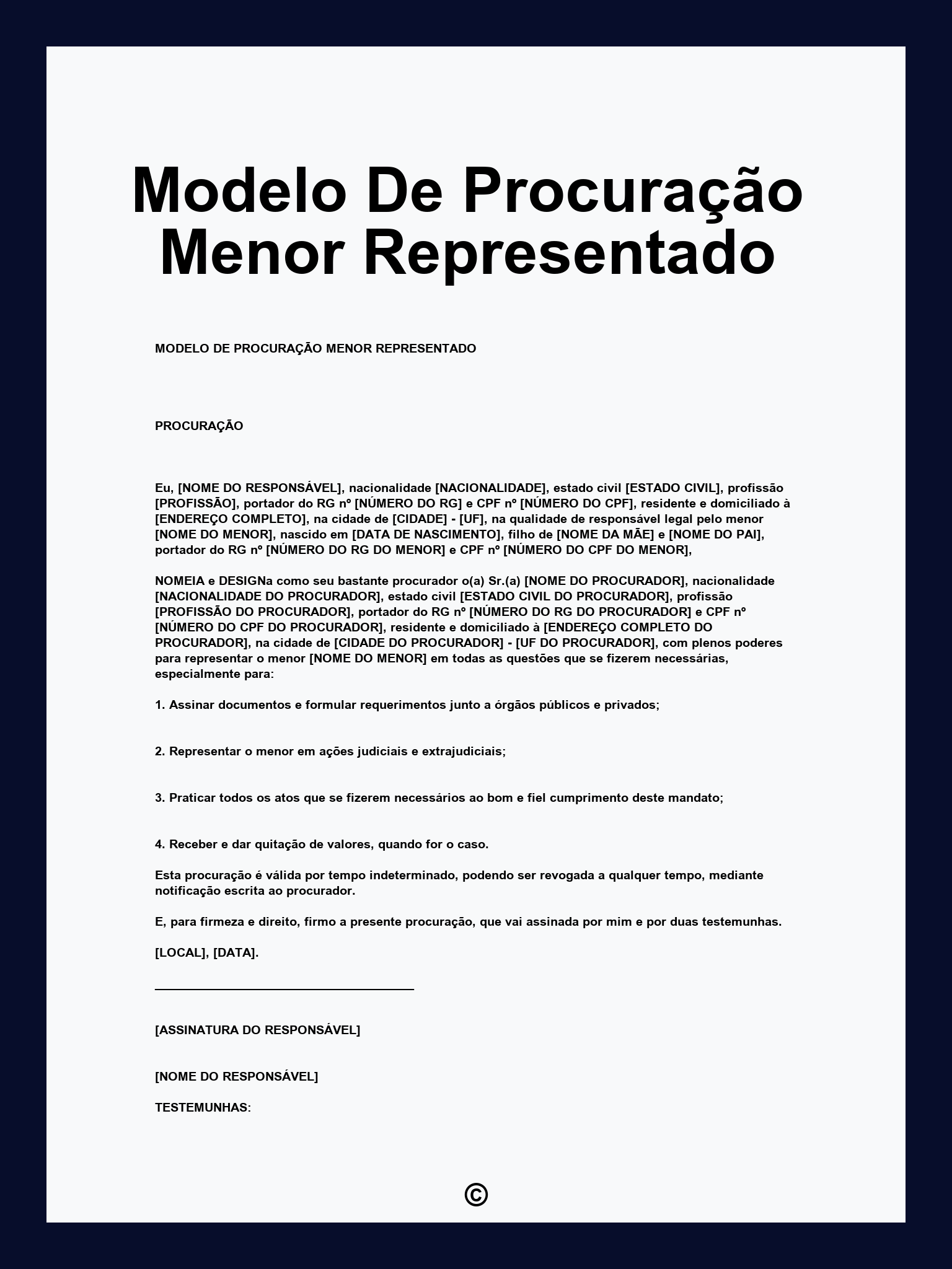 Modelo De Procuração Menor Representado