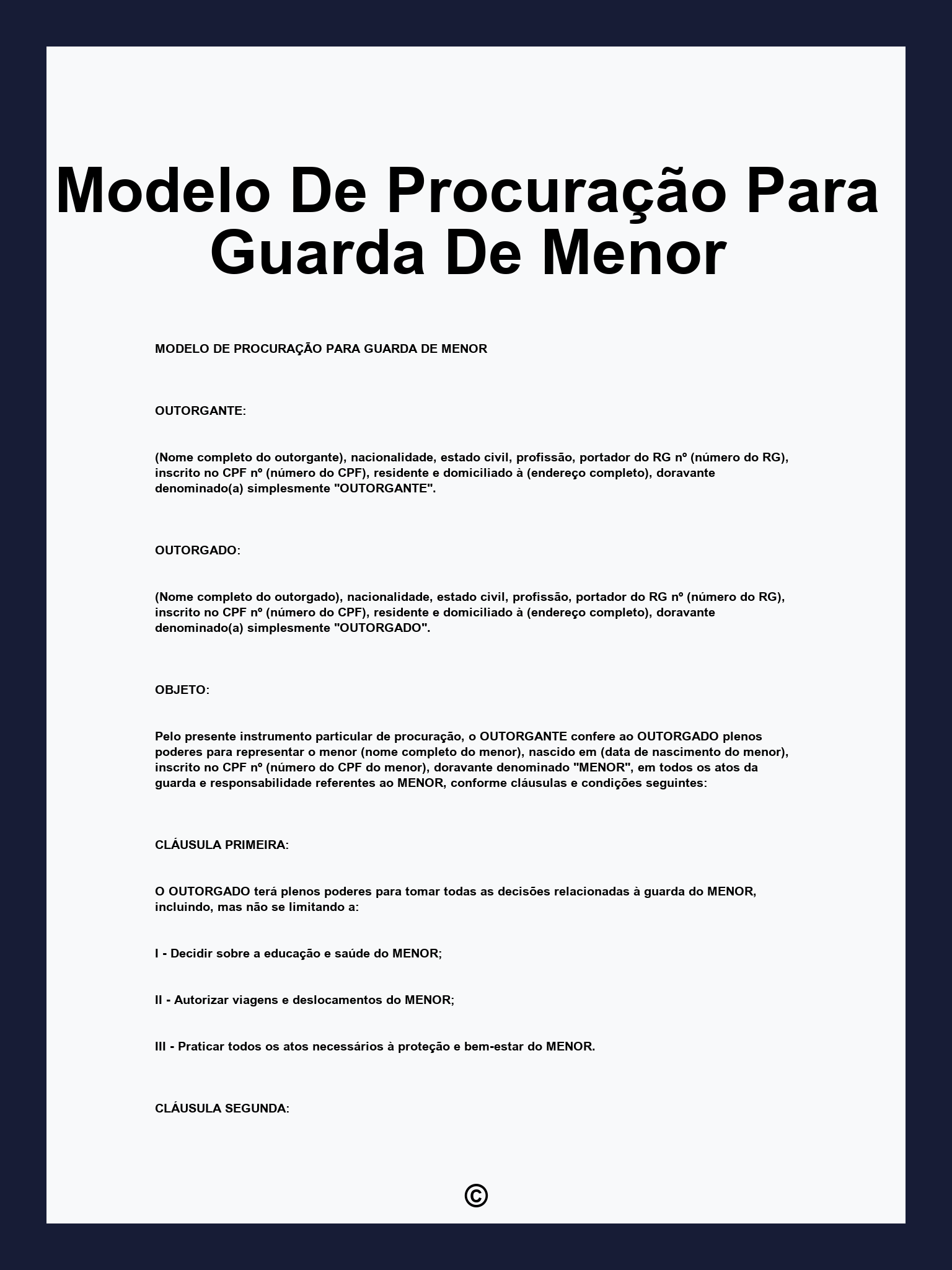 Modelo De Procuração Para Guarda De Menor