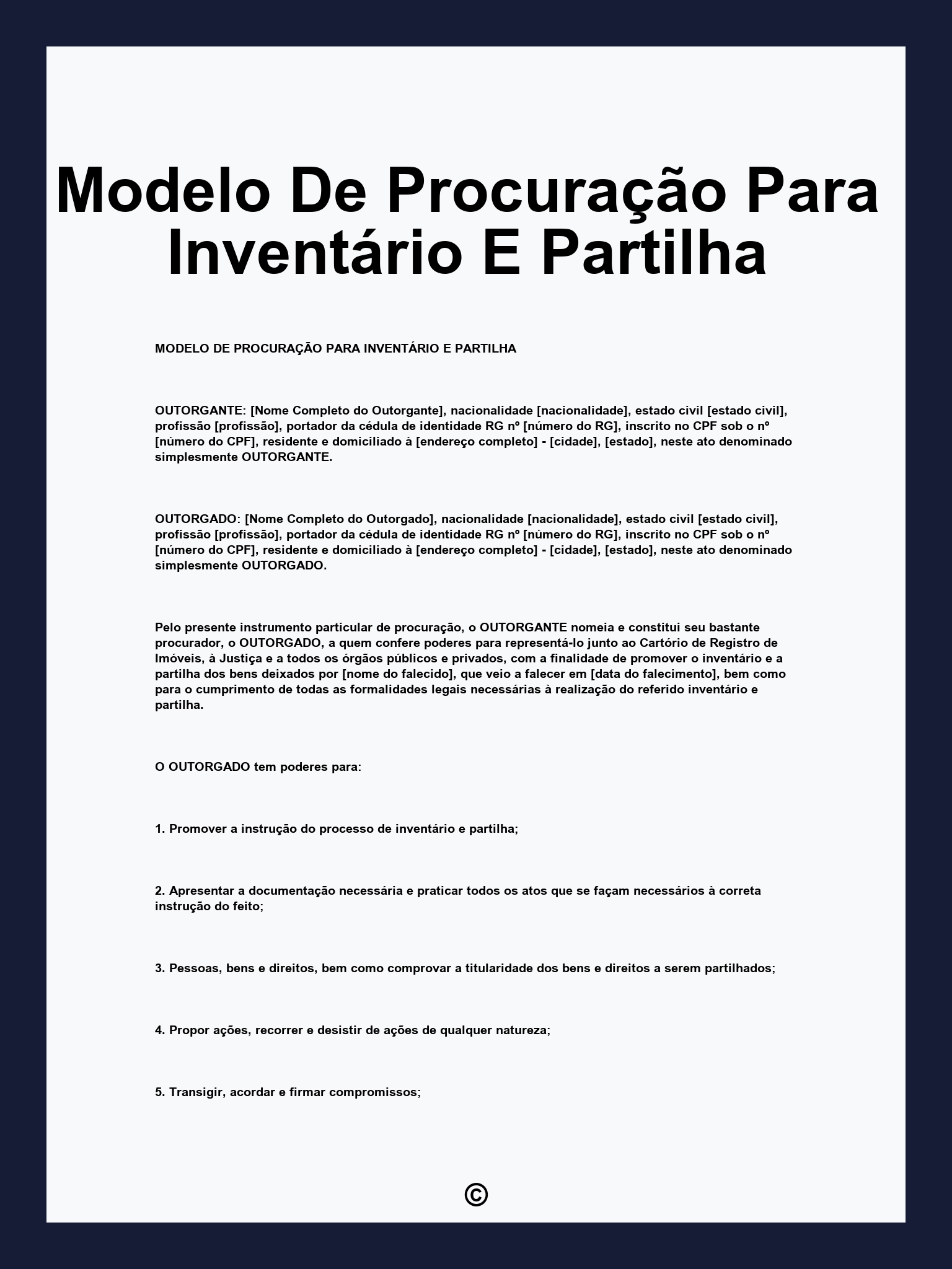 Modelo De Procuração Para Inventário E Partilha