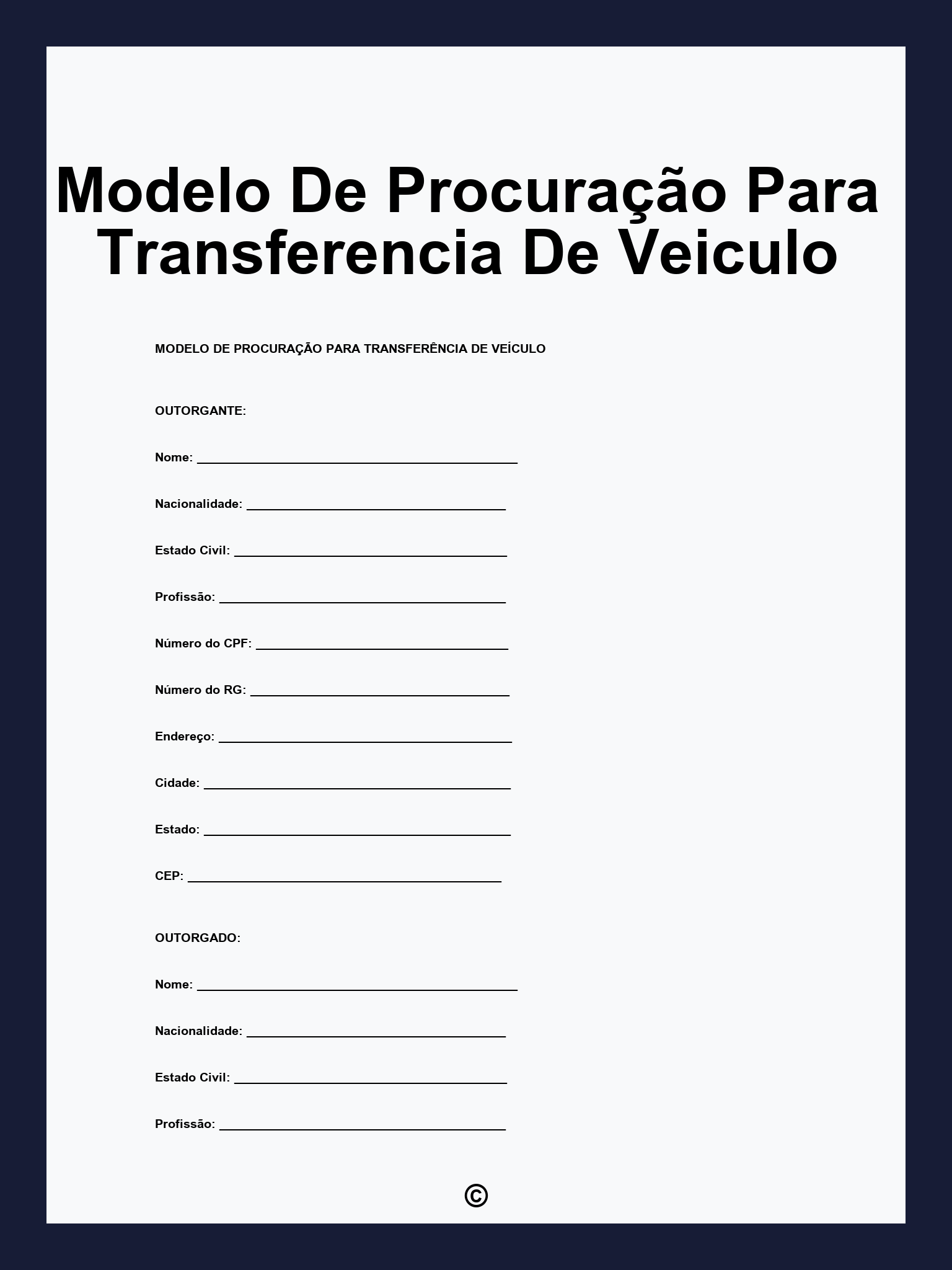 Modelo De Procuração Para Transferencia De Veiculo