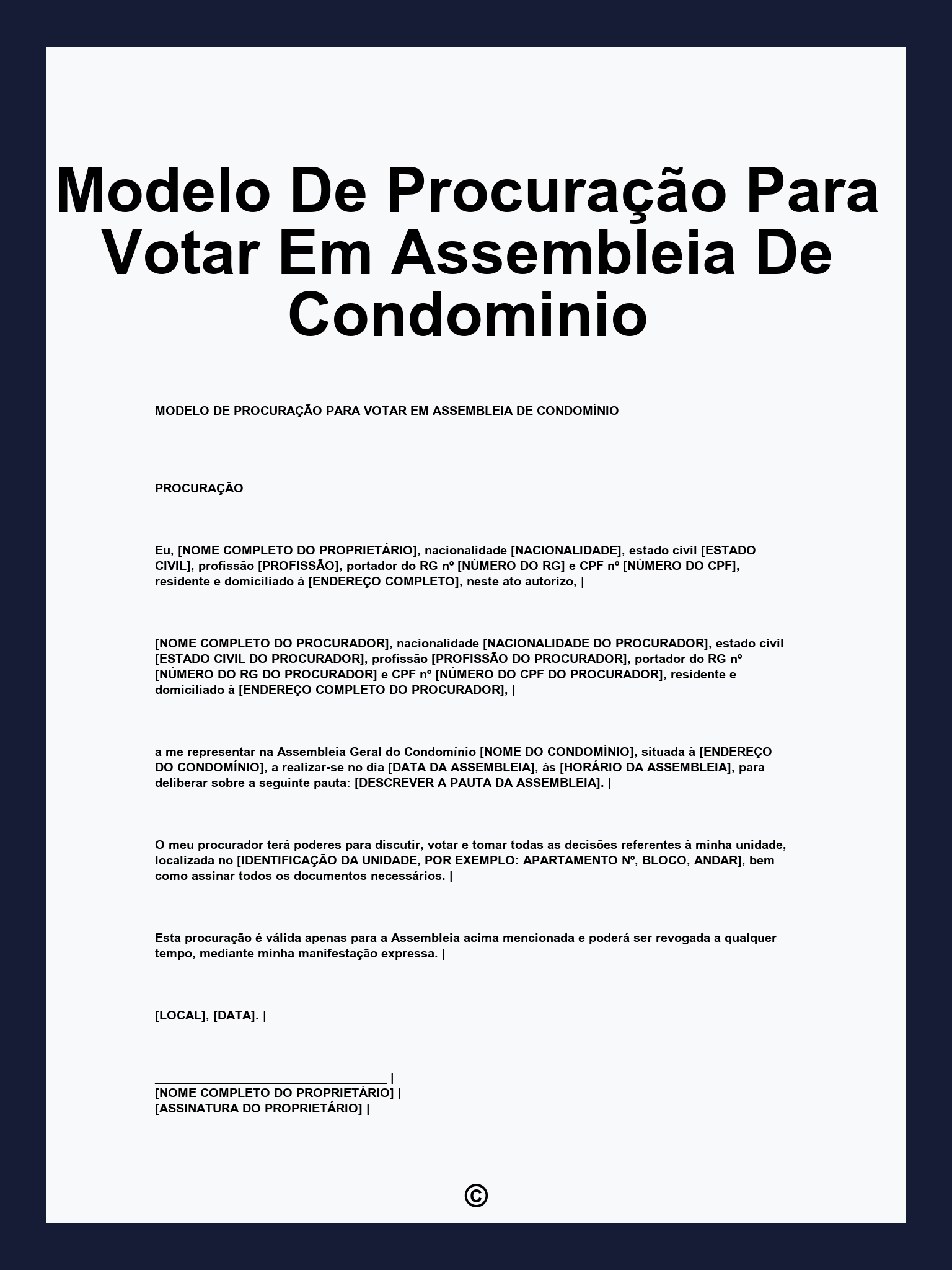 Modelo De Procuração Para Votar Em Assembleia De Condominio