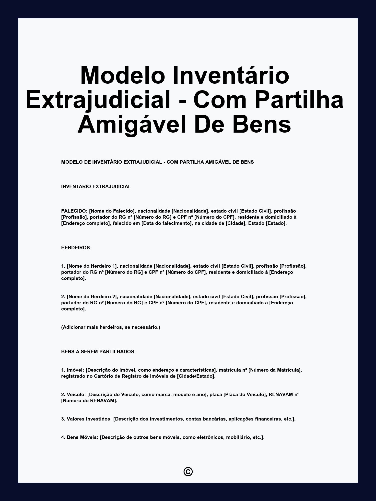 Modelo Inventário Extrajudicial - Com Partilha Amigável De Bens