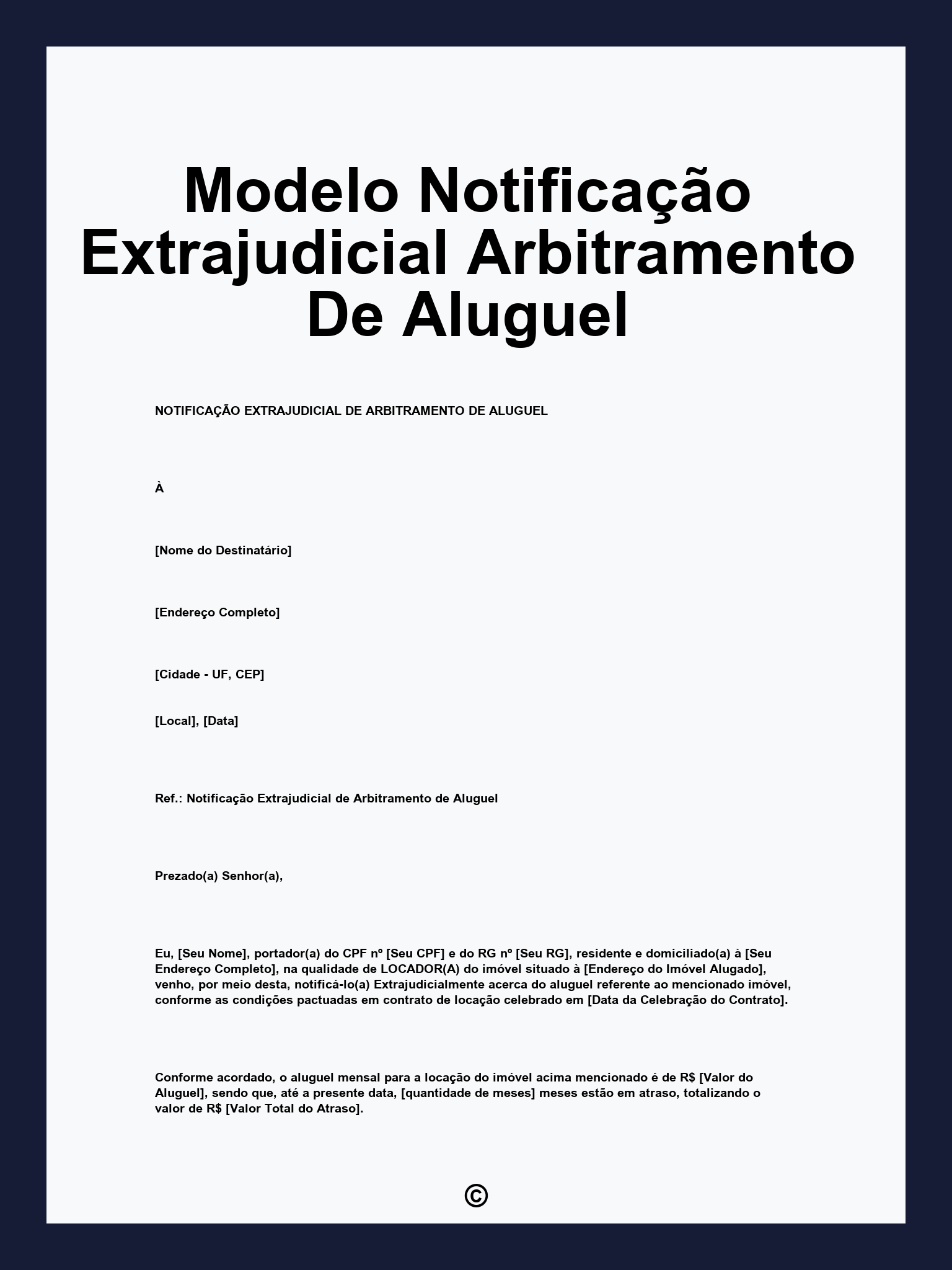 Modelo Notificação Extrajudicial Arbitramento De Aluguel