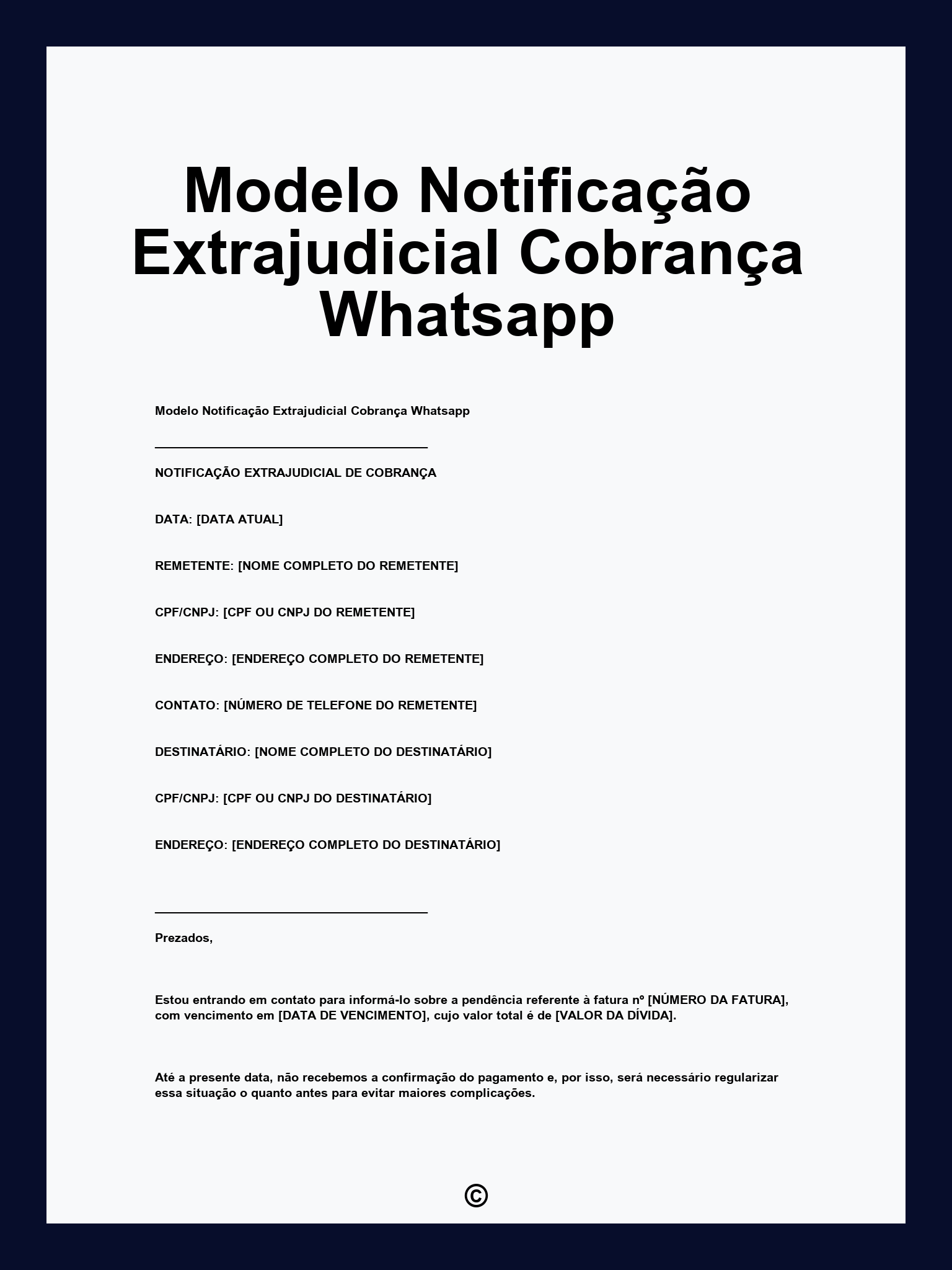 Modelo Notificação Extrajudicial Cobrança Whatsapp
