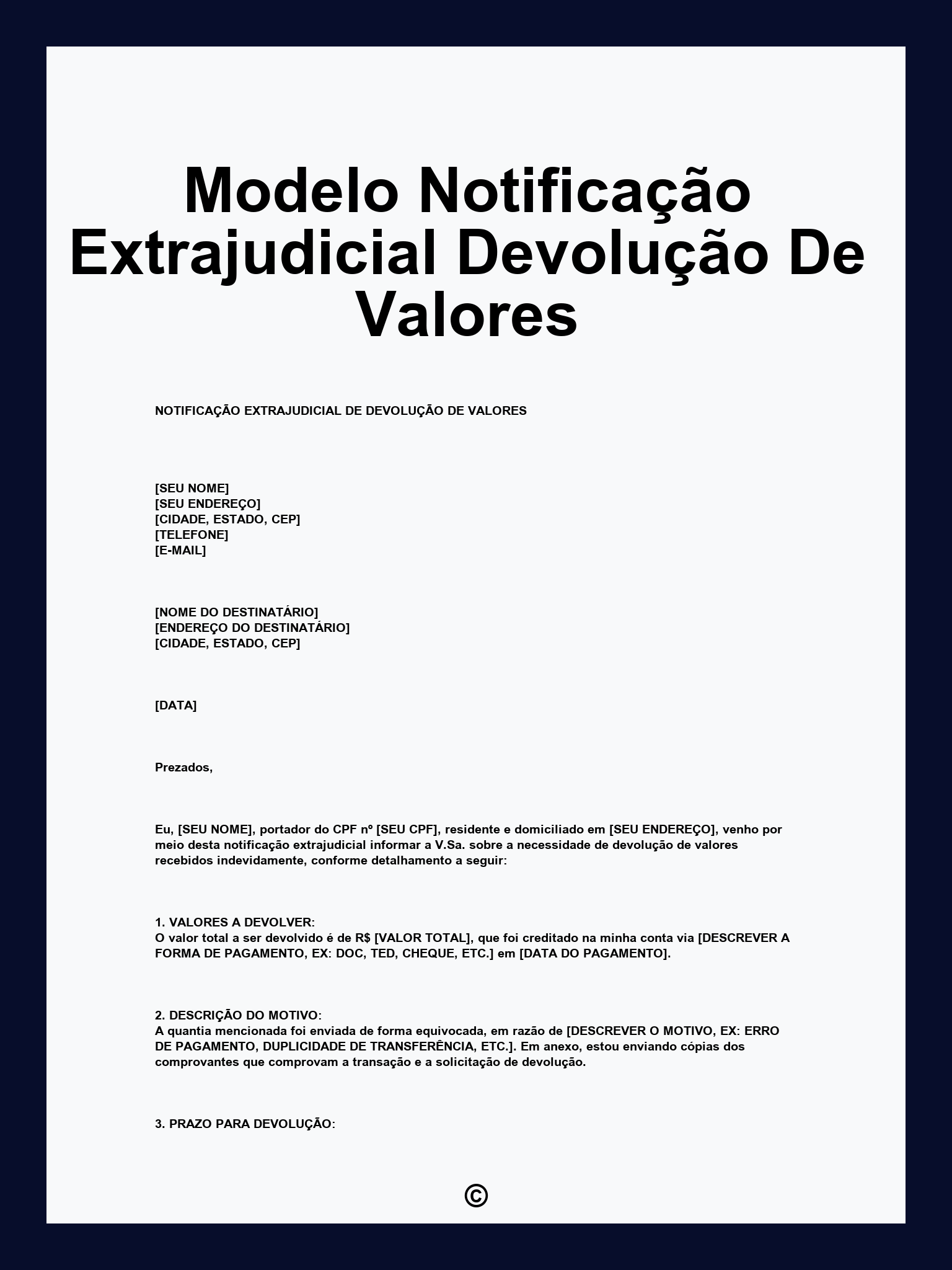 Modelo Notificação Extrajudicial Devolução De Valores