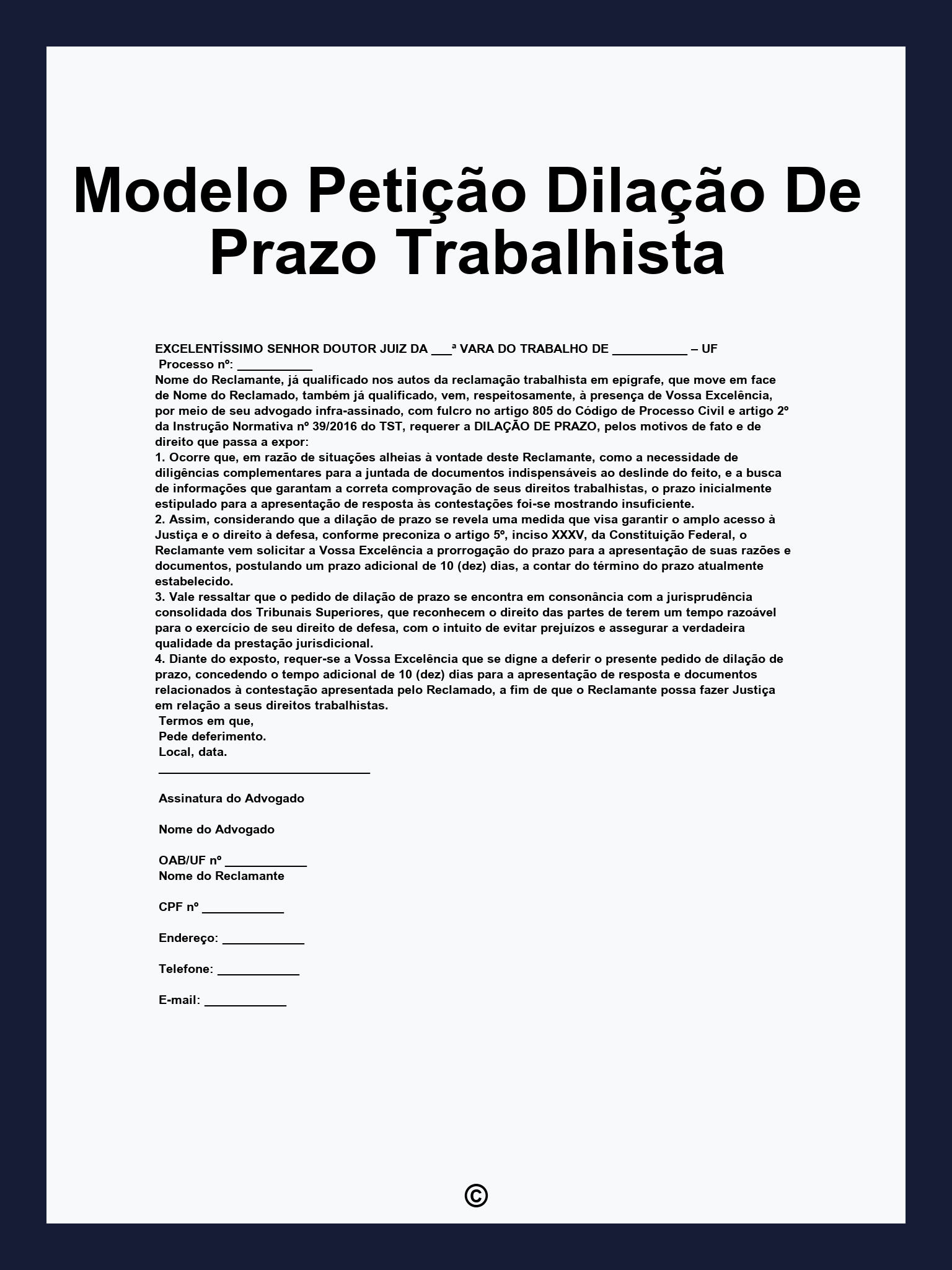 Modelo Petição Dilação De Prazo Trabalhista