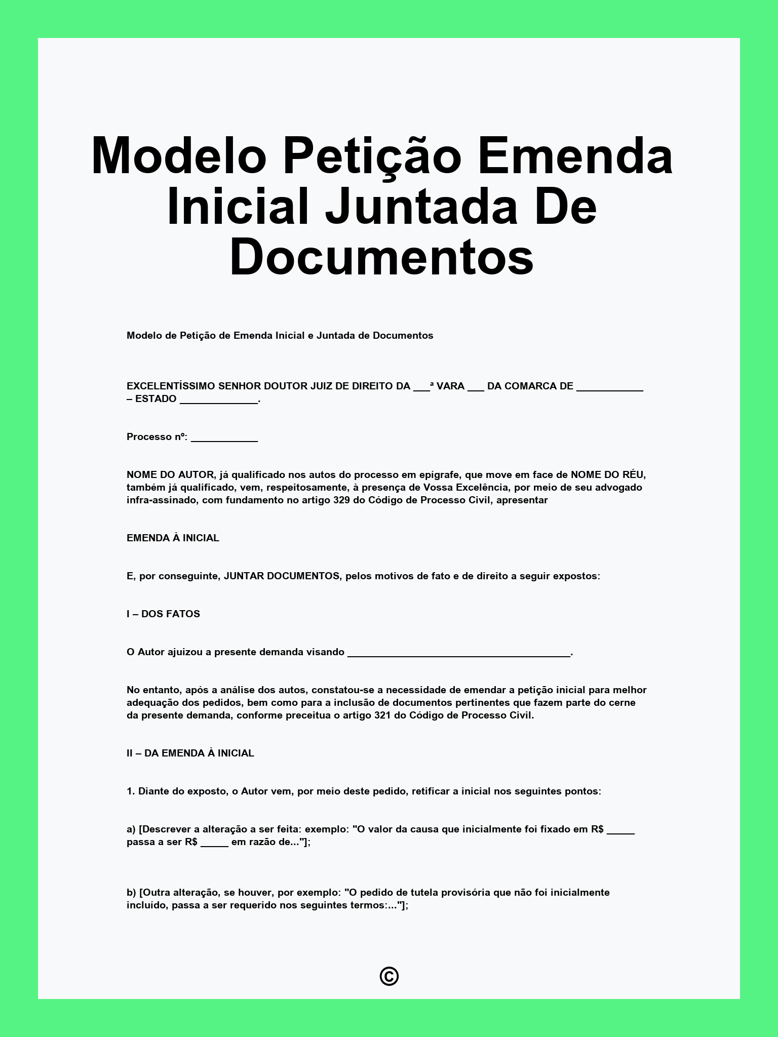 Modelo Petição Emenda Inicial Juntada De Documentos