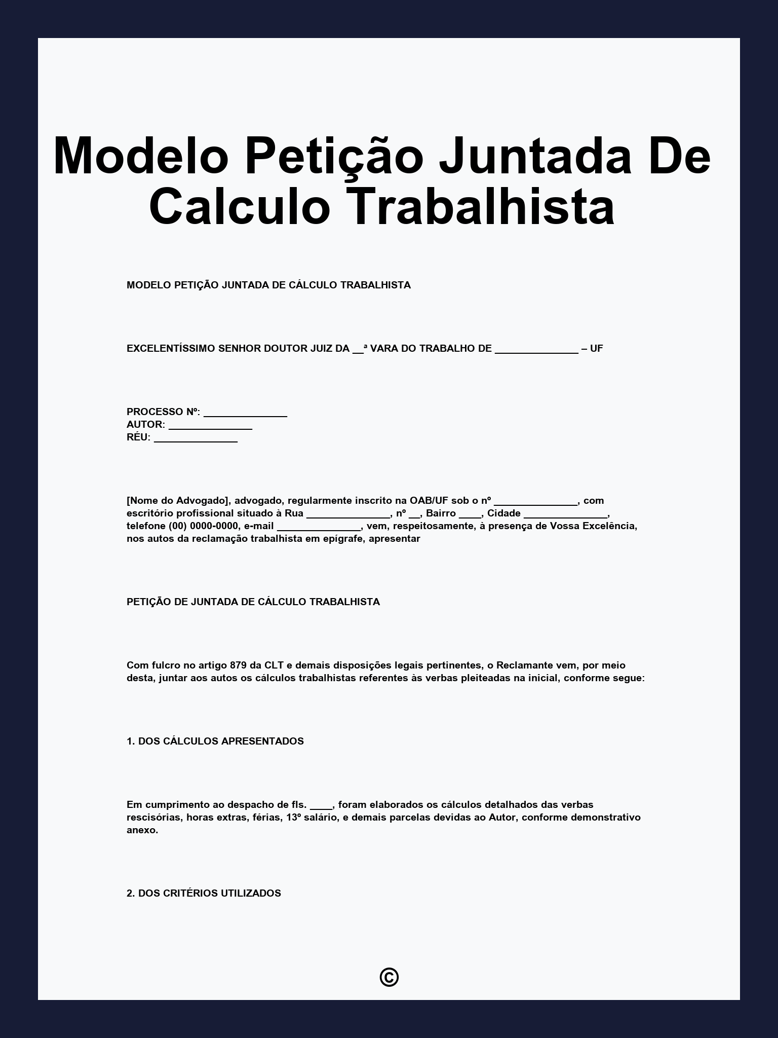 Modelo Petição Juntada De Calculo Trabalhista