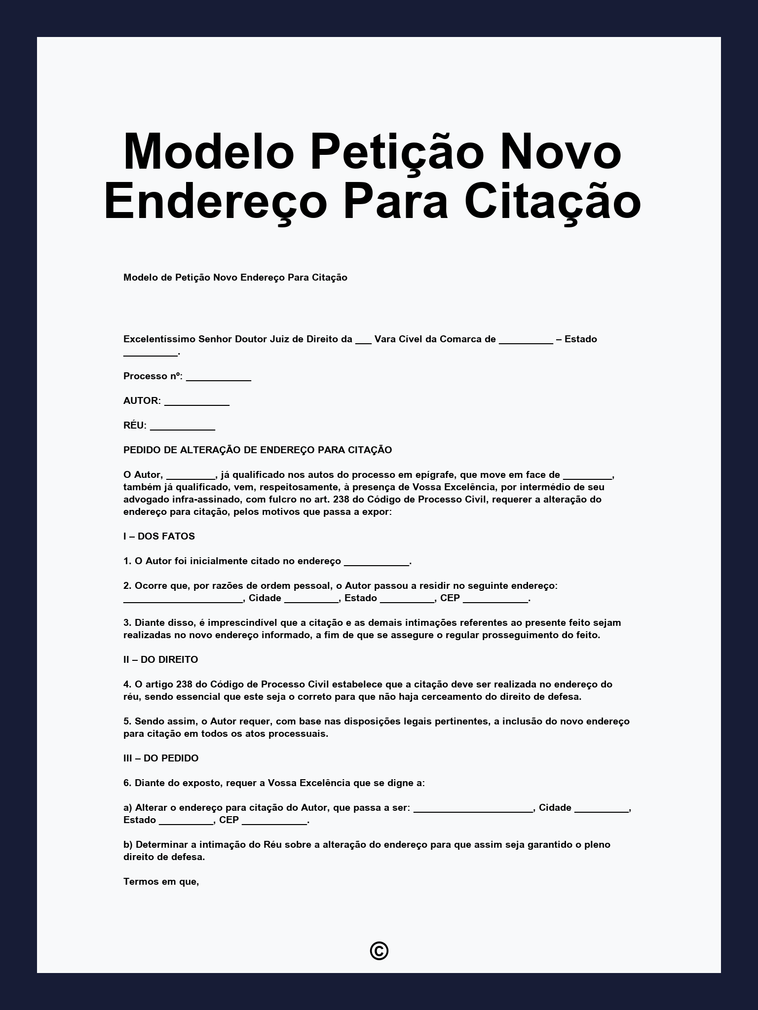 Modelo Petição Novo Endereço Para Citação