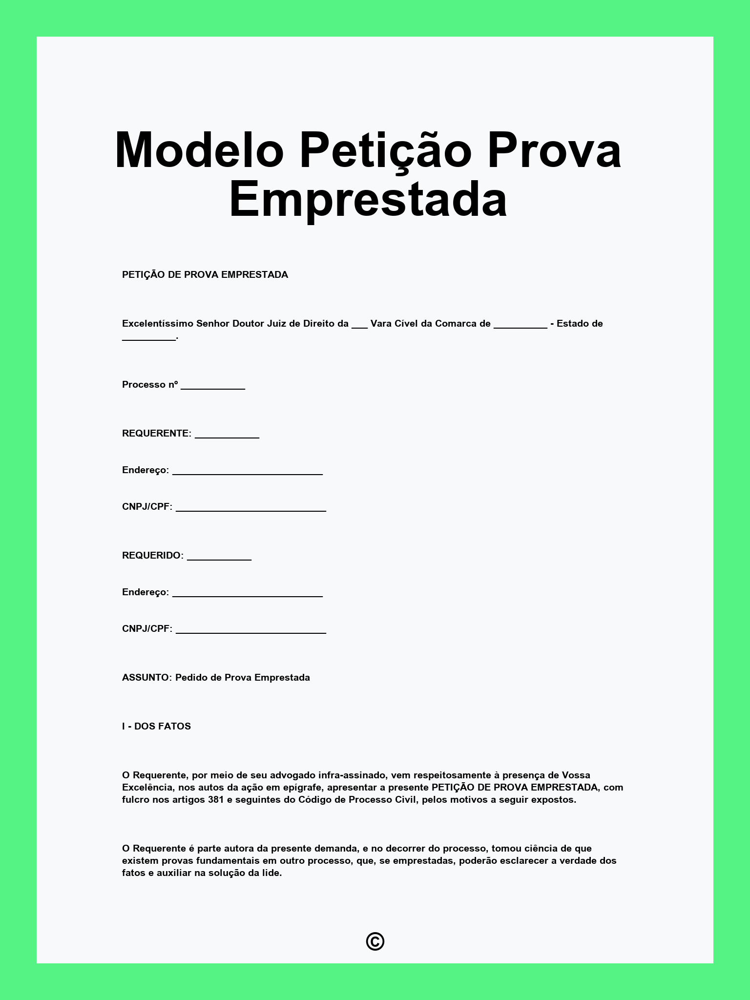 Modelo Petição Prova Emprestada