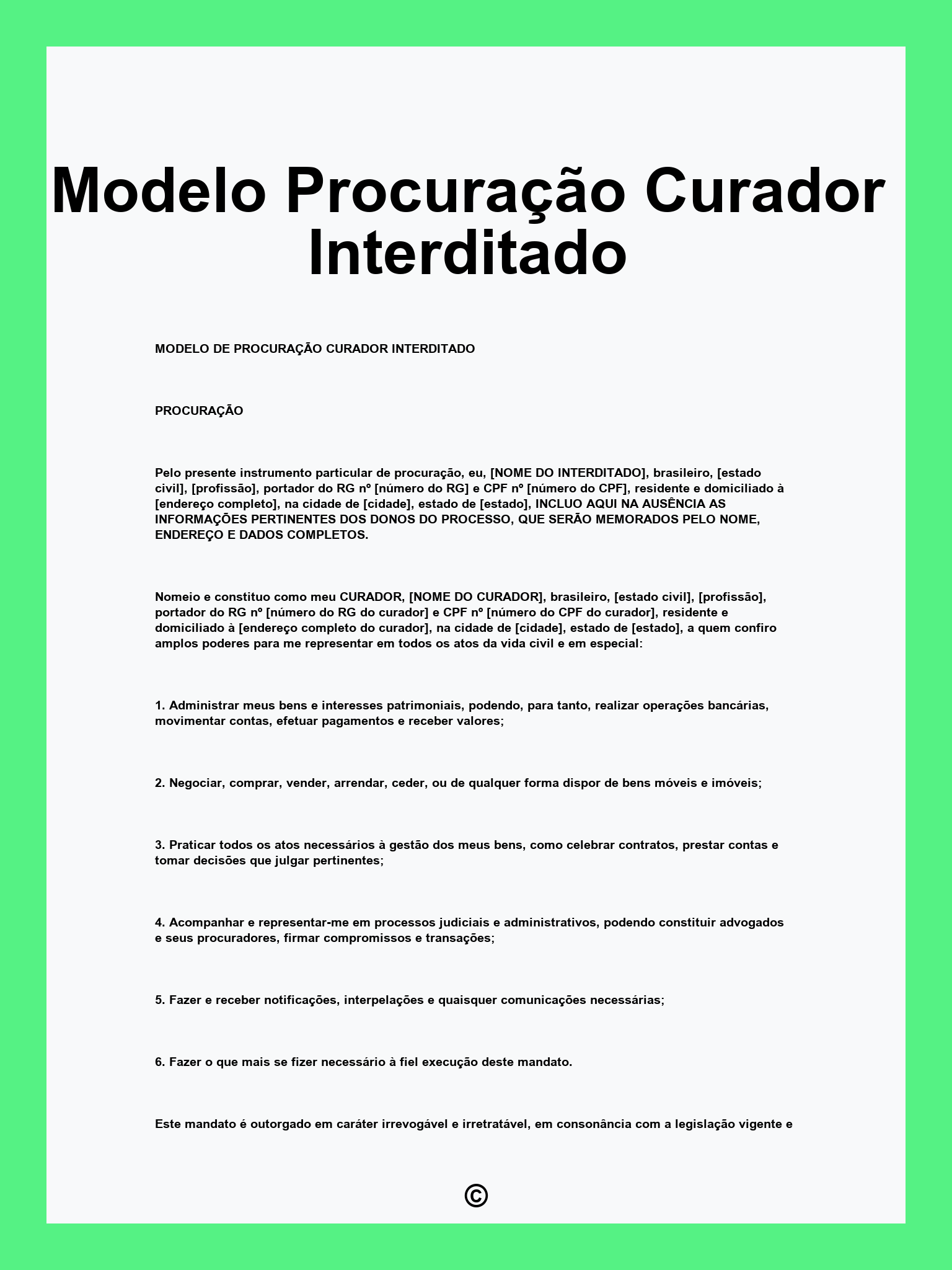 Modelo Procuração Curador Interditado
