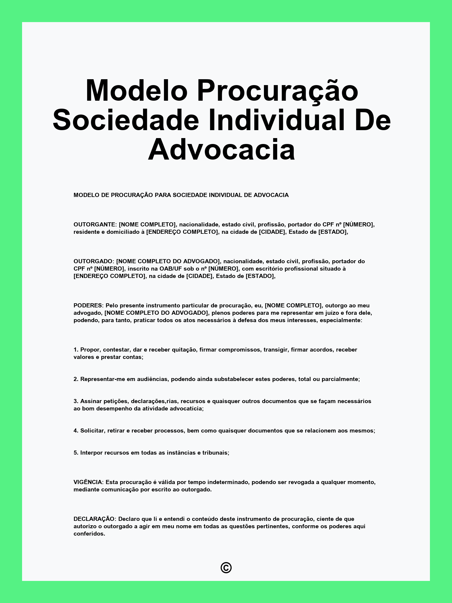 Modelo Procuração Sociedade Individual De Advocacia