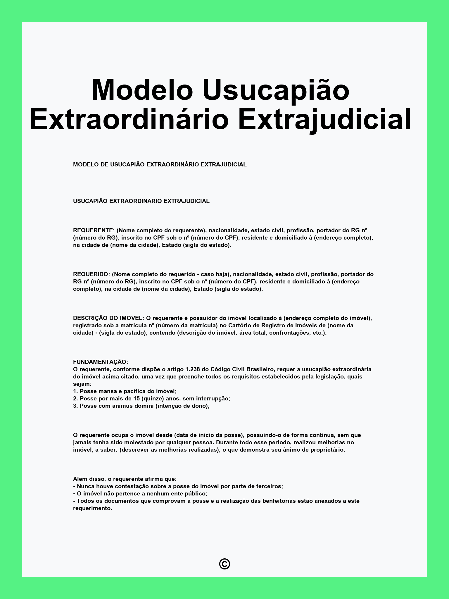 Modelo Usucapião Extraordinário Extrajudicial